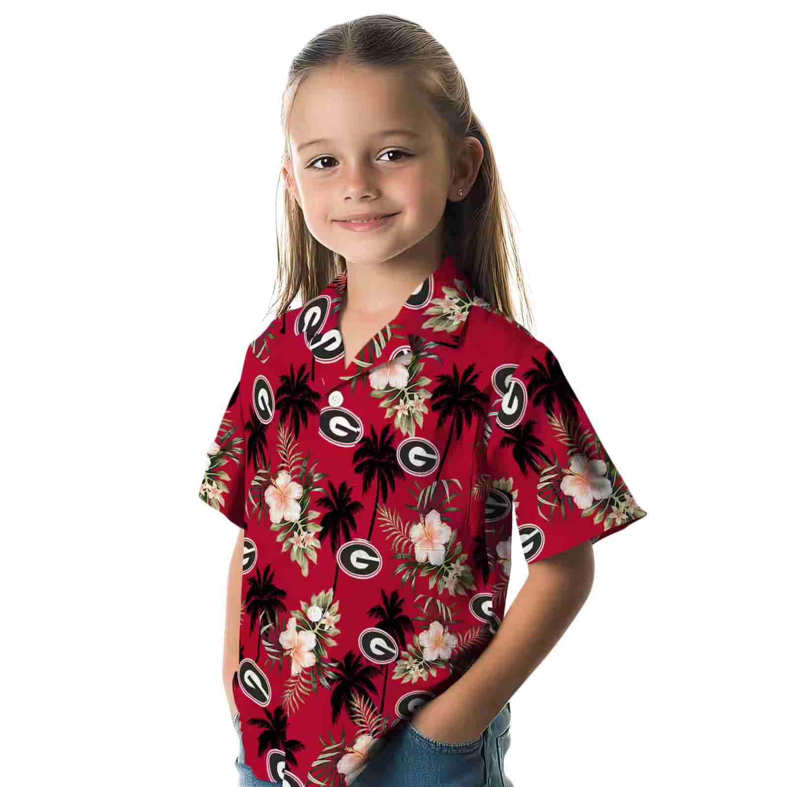 georgia bulldogs palm tree flower red hawaiian shirt premium grade