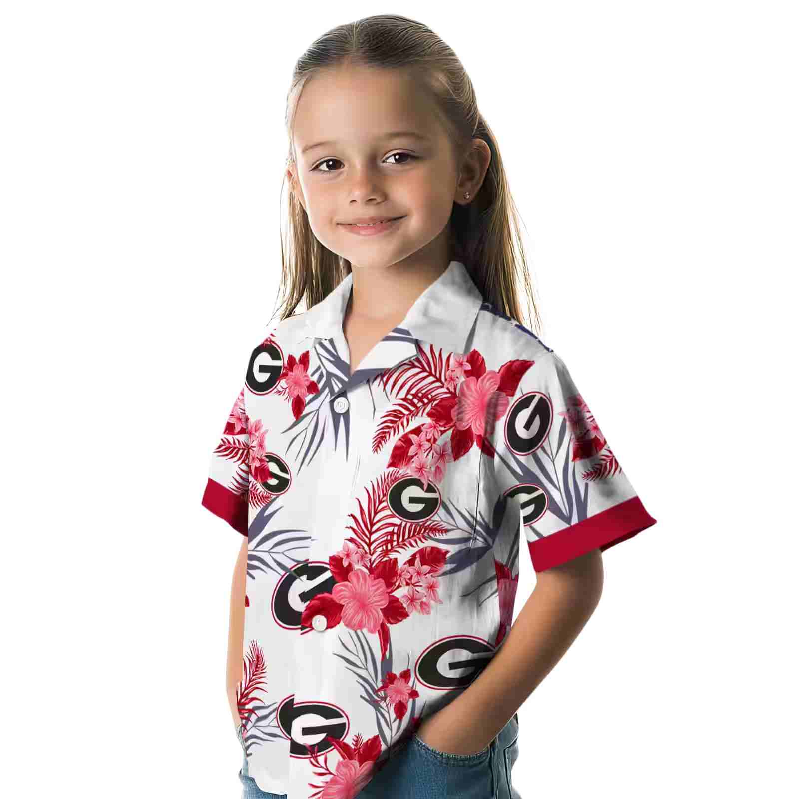 georgia bulldogs patriotic hibiscus design red white hawaiian shirt premium grade