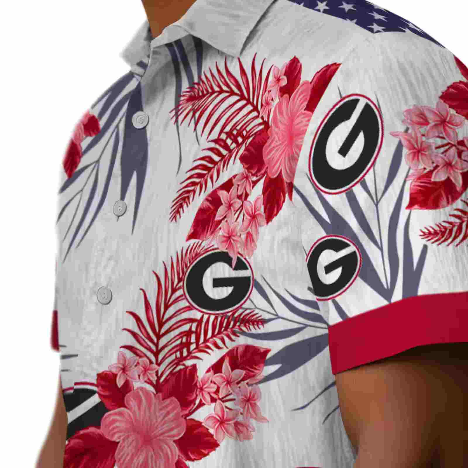 georgia bulldogs patriotic hibiscus design red white hawaiian shirt trendy