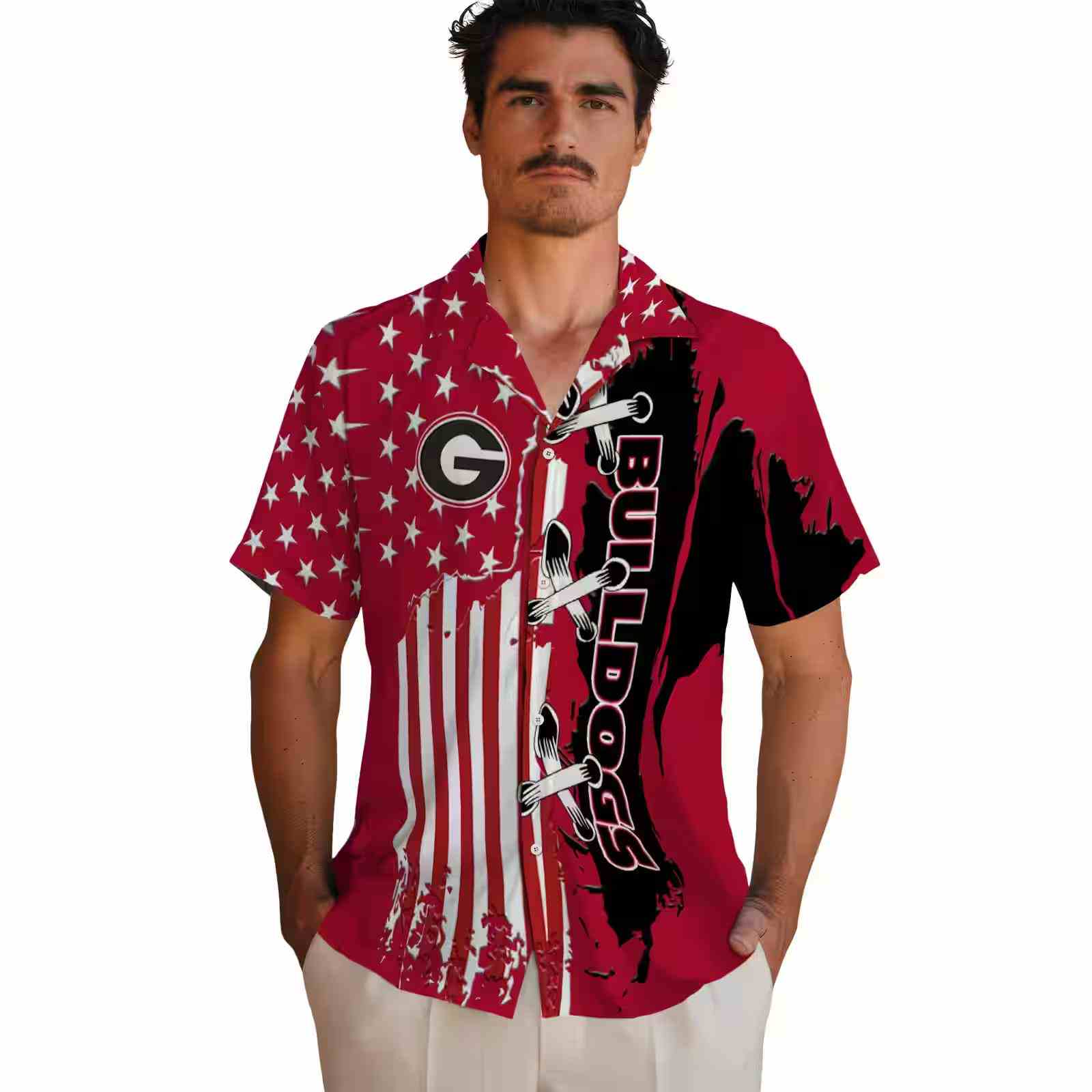 georgia bulldogs stitched flag red hawaiian shirt fashion forward