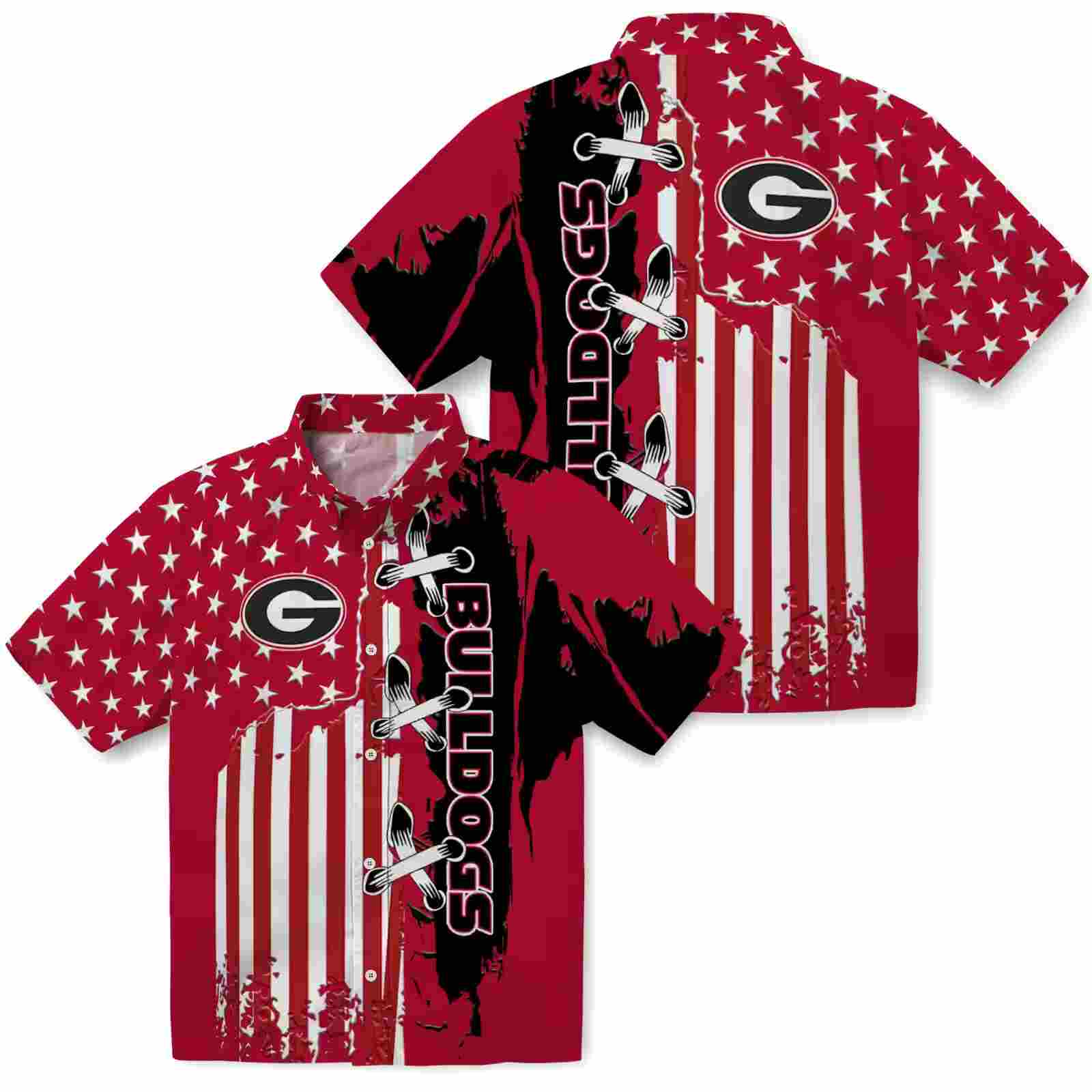 georgia bulldogs stitched flag red hawaiian shirt high quality