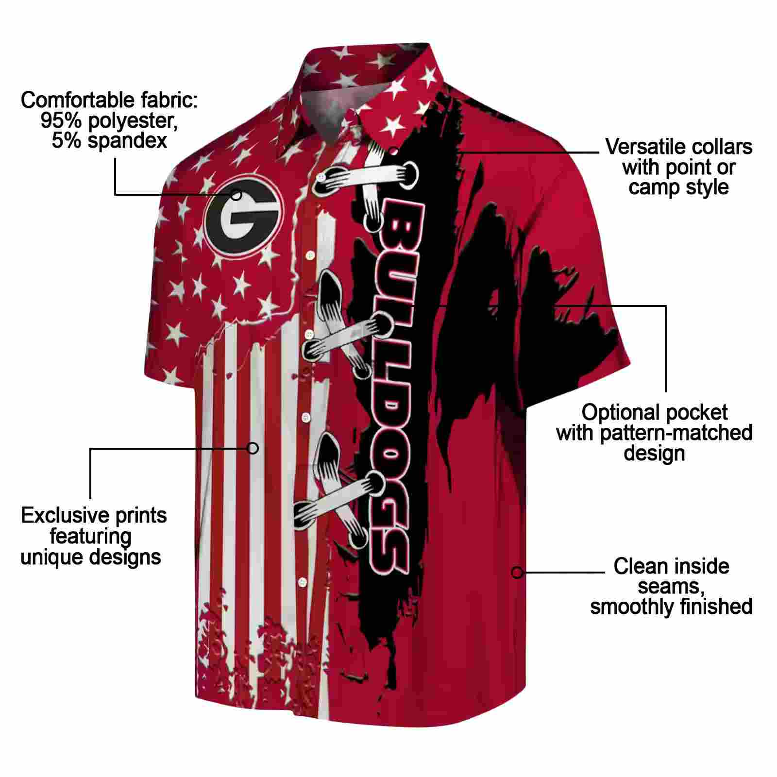 georgia bulldogs stitched flag red hawaiian shirt new arrival