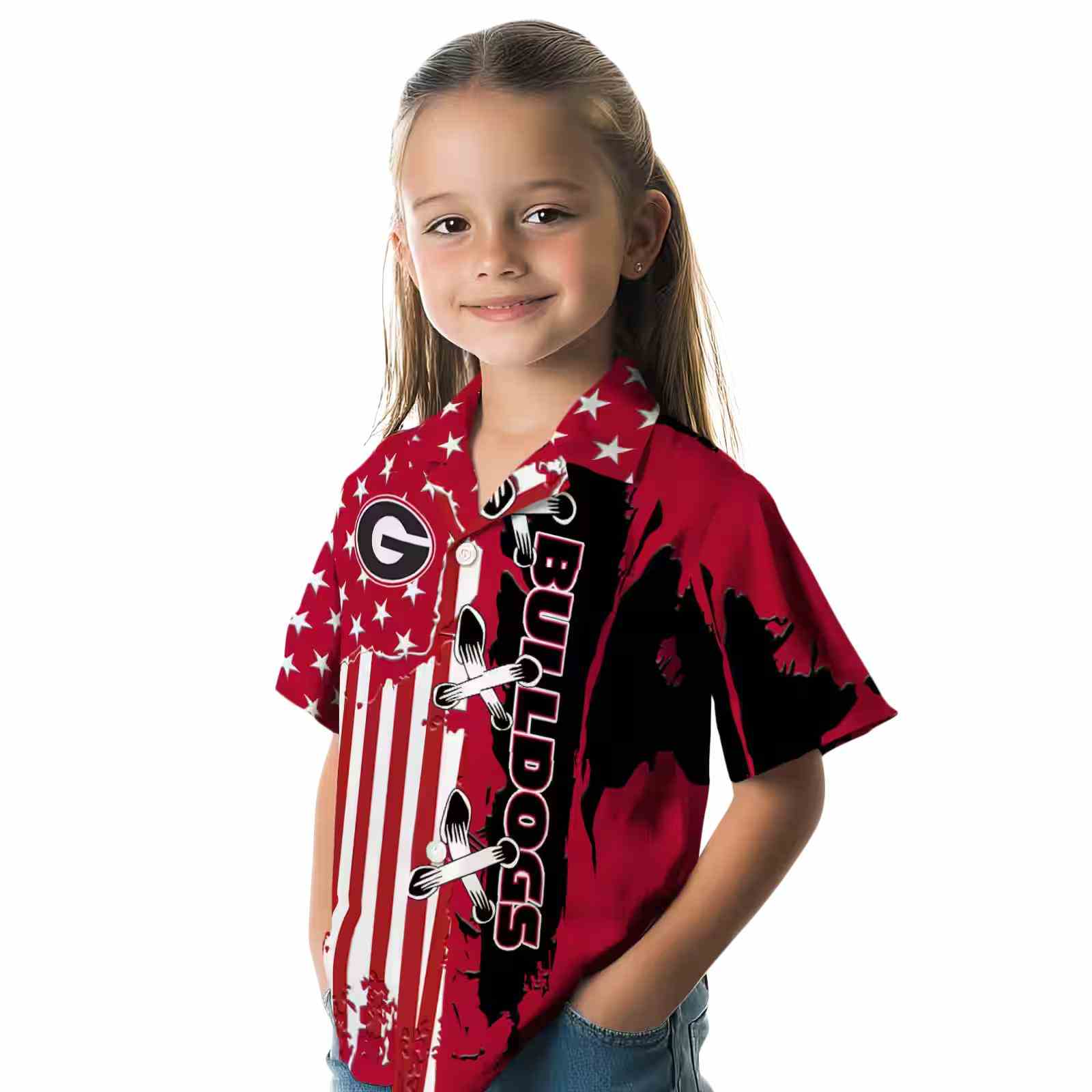 georgia bulldogs stitched flag red hawaiian shirt premium grade