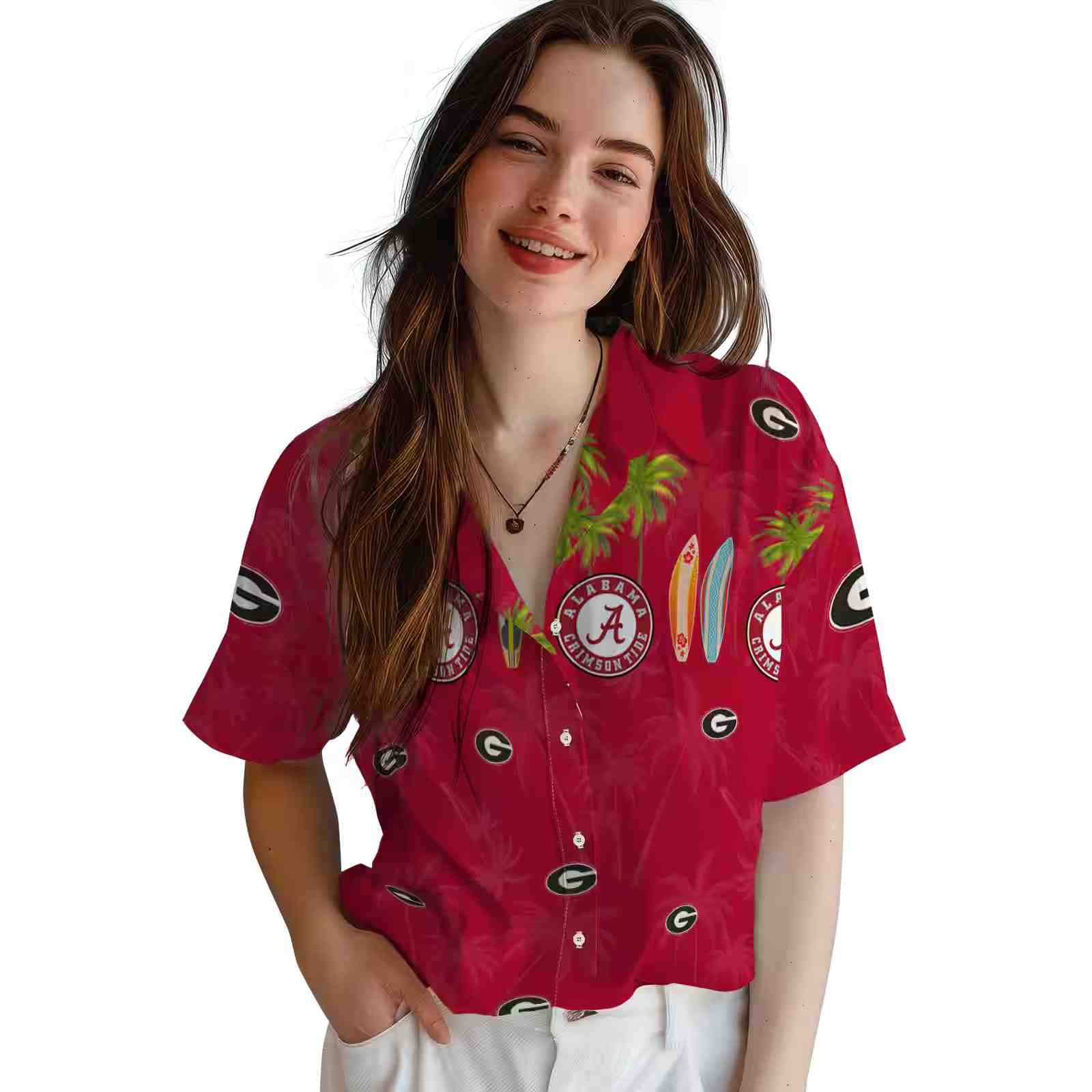 georgia bulldogs surfboard palm red hawaiian shirt latest model