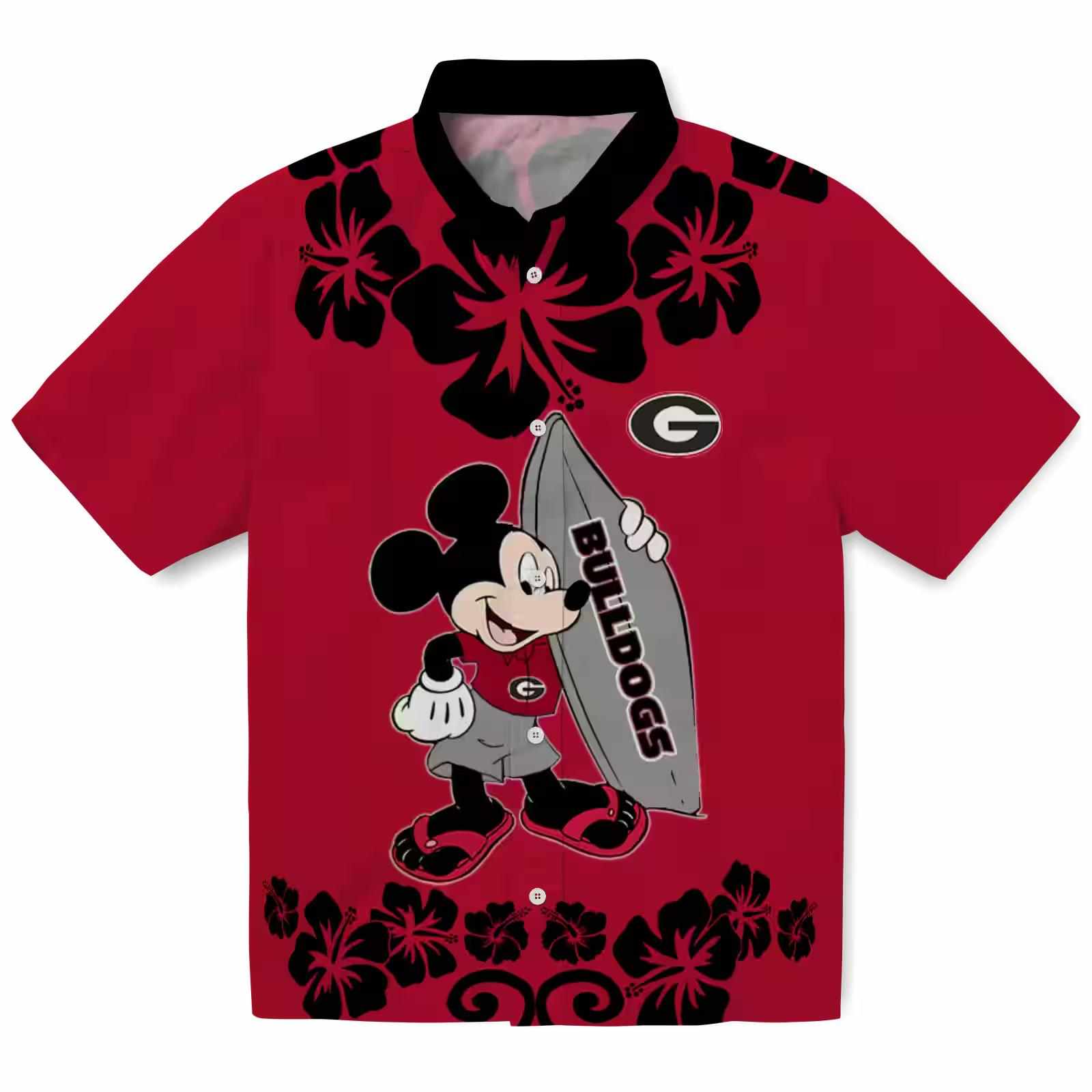 Georgia Bulldogs Surfing Mickey Red Hawaiian Shirt