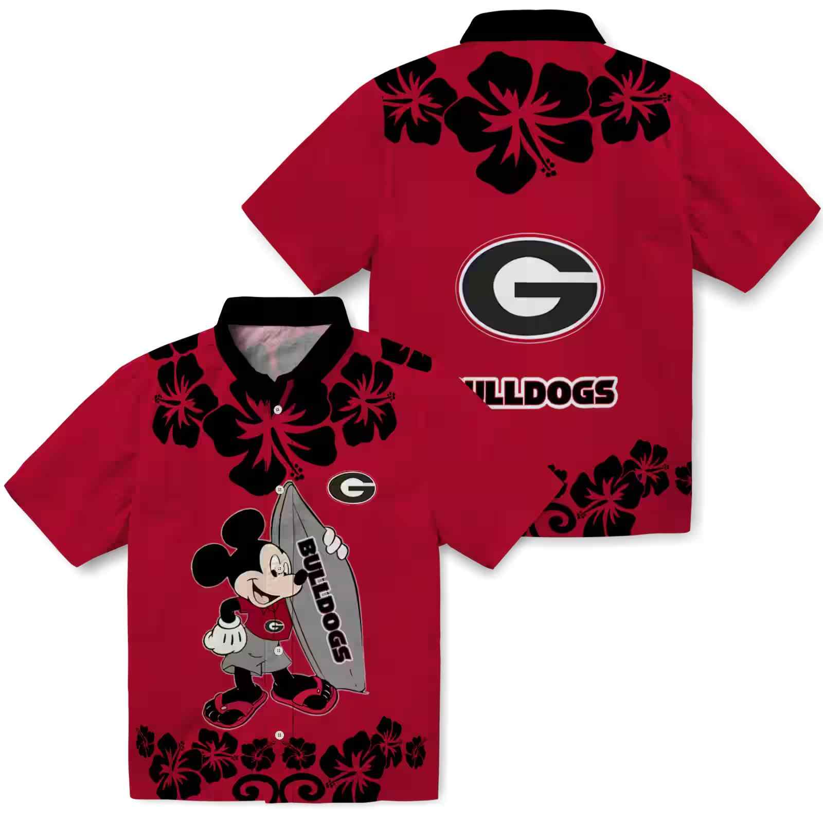 georgia bulldogs surfing mickey red hawaiian shirt high quality