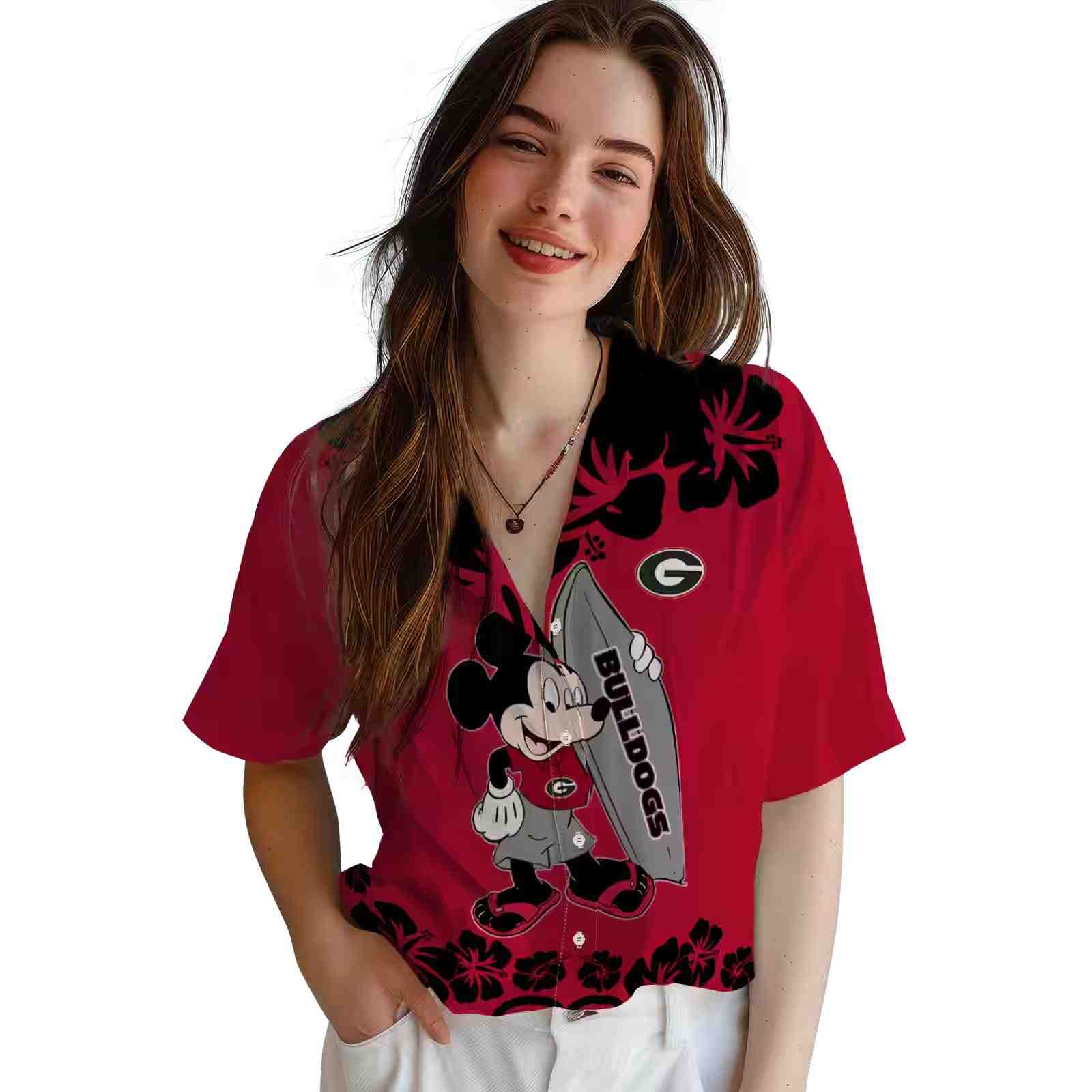 georgia bulldogs surfing mickey red hawaiian shirt latest model