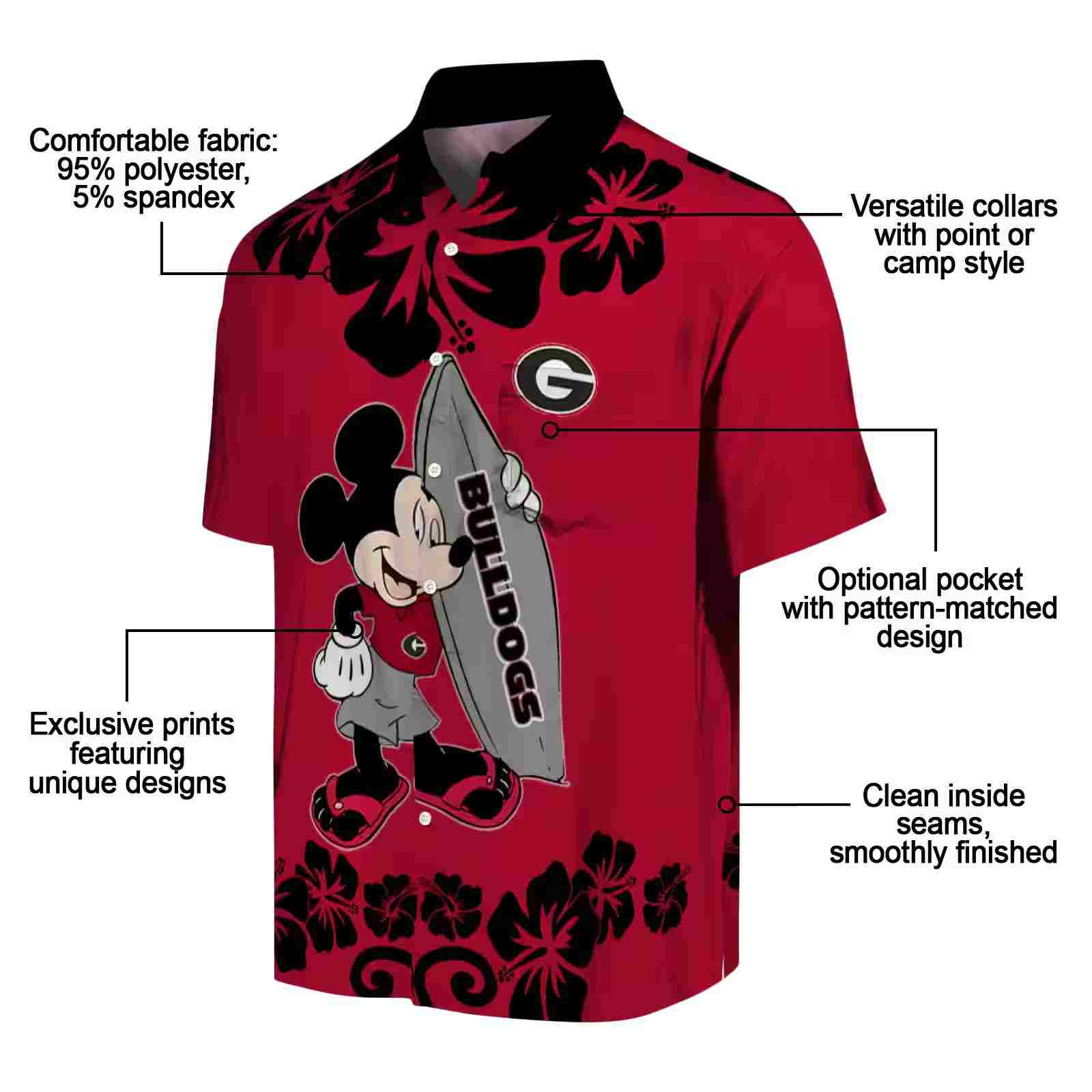 georgia bulldogs surfing mickey red hawaiian shirt new arrival