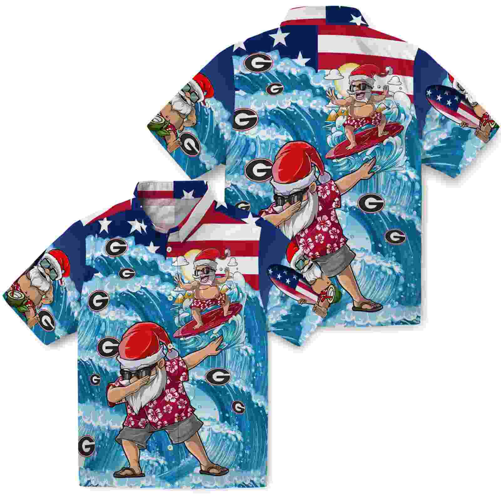 georgia bulldogs surfing santa blue hawaiian shirt high quality