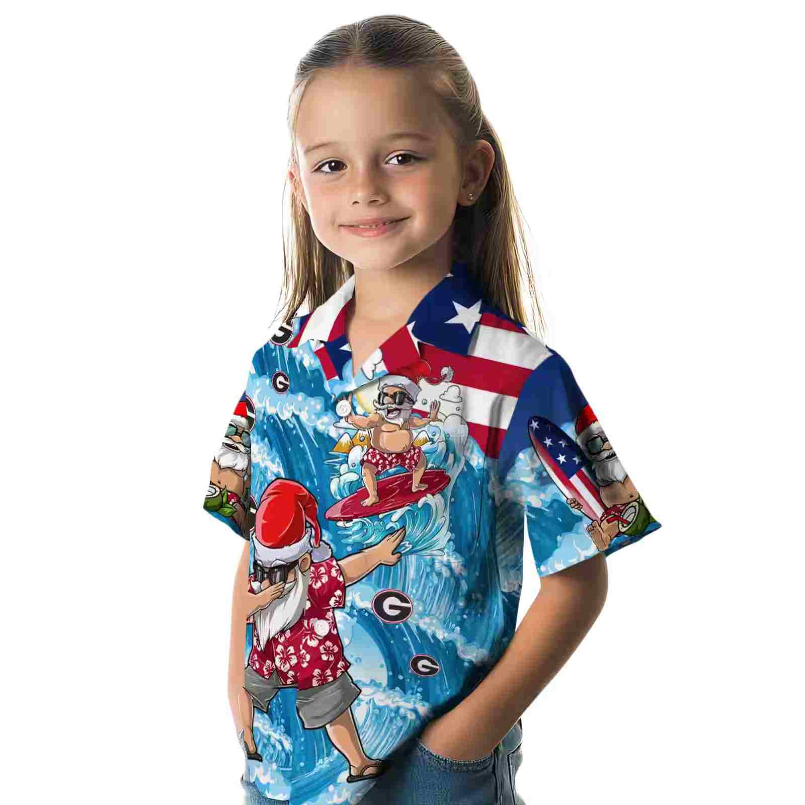 georgia bulldogs surfing santa blue hawaiian shirt premium grade