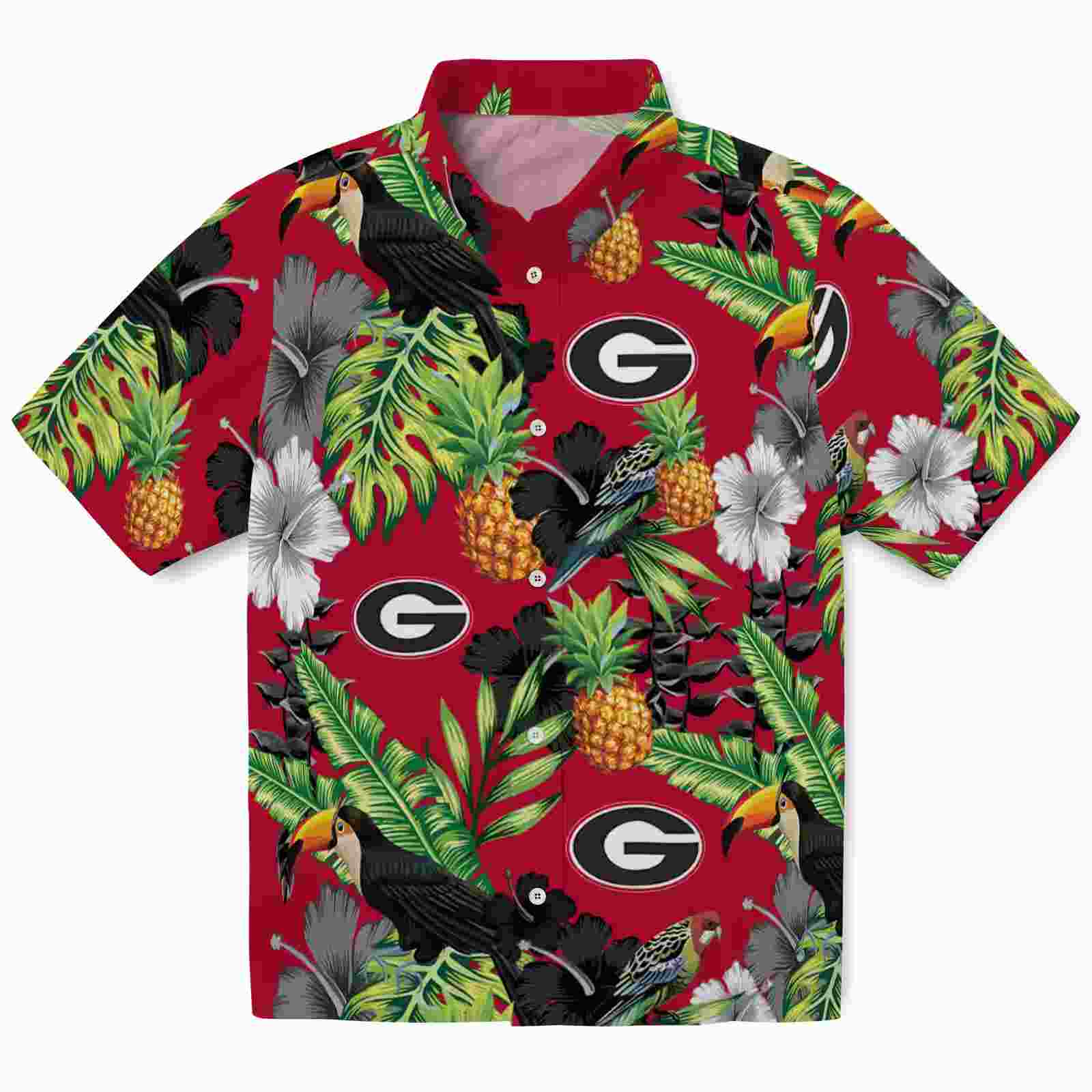 Georgia Bulldogs Toucan Hibiscus Pineapple Red Green Hawaiian Shirt