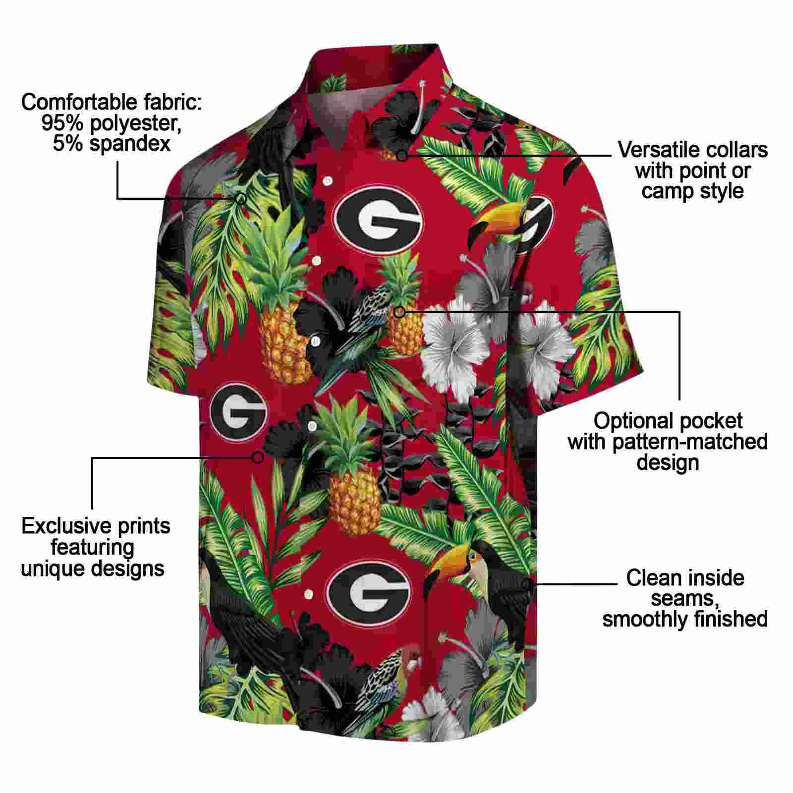 georgia bulldogs toucan hibiscus pineapple red green hawaiian shirt new arrival