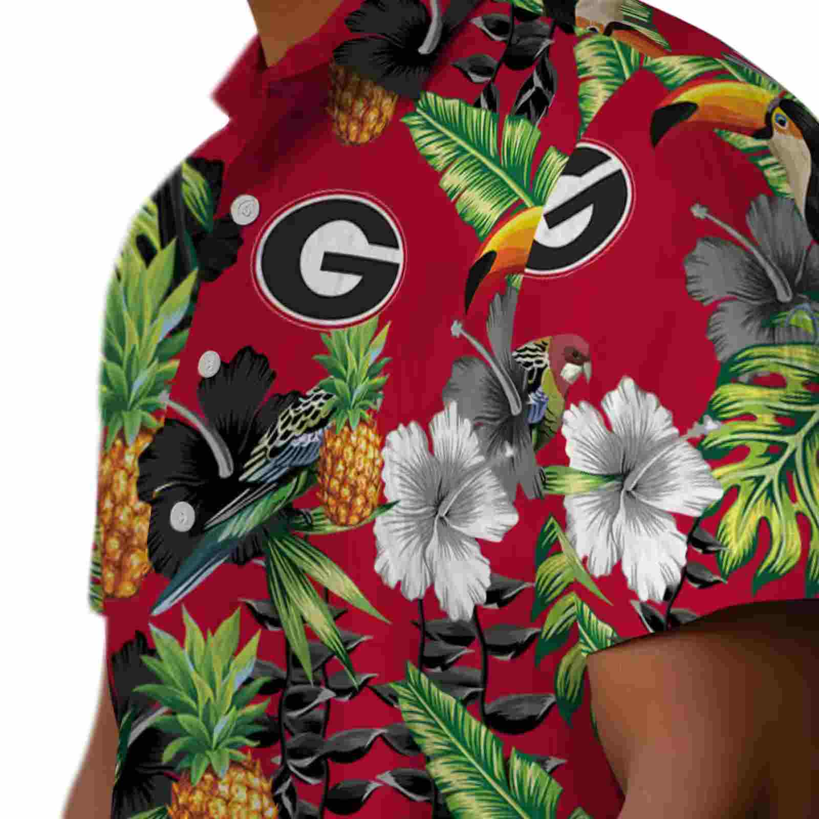 georgia bulldogs toucan hibiscus pineapple red green hawaiian shirt trendy