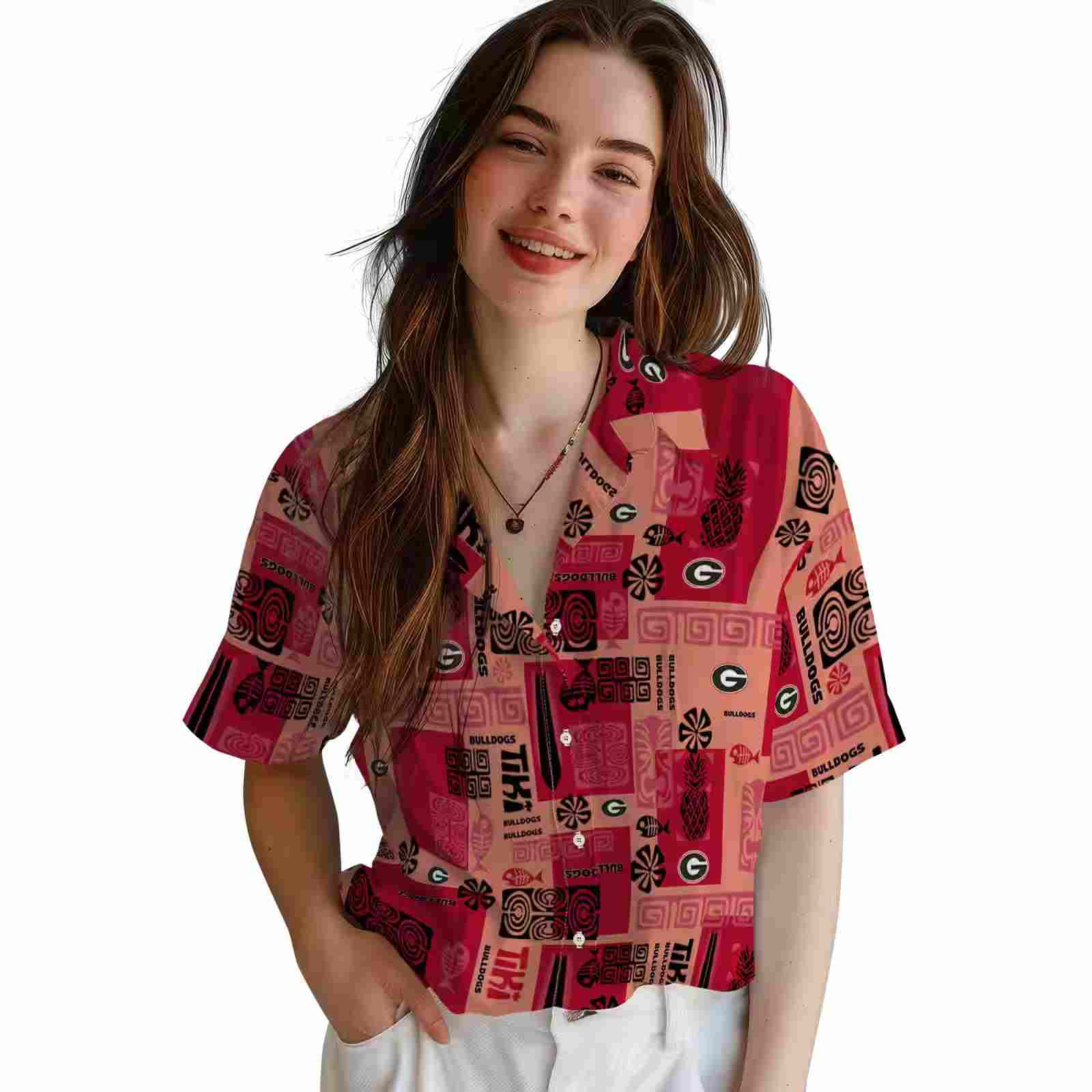 georgia bulldogs tribal symbols red hawaiian shirt latest model