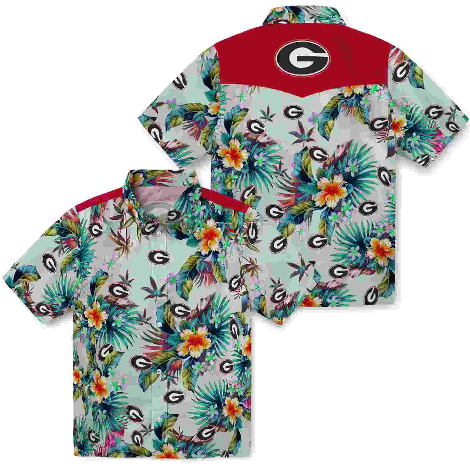 georgia bulldogs tropical foliage green hawaiian shirt high quality