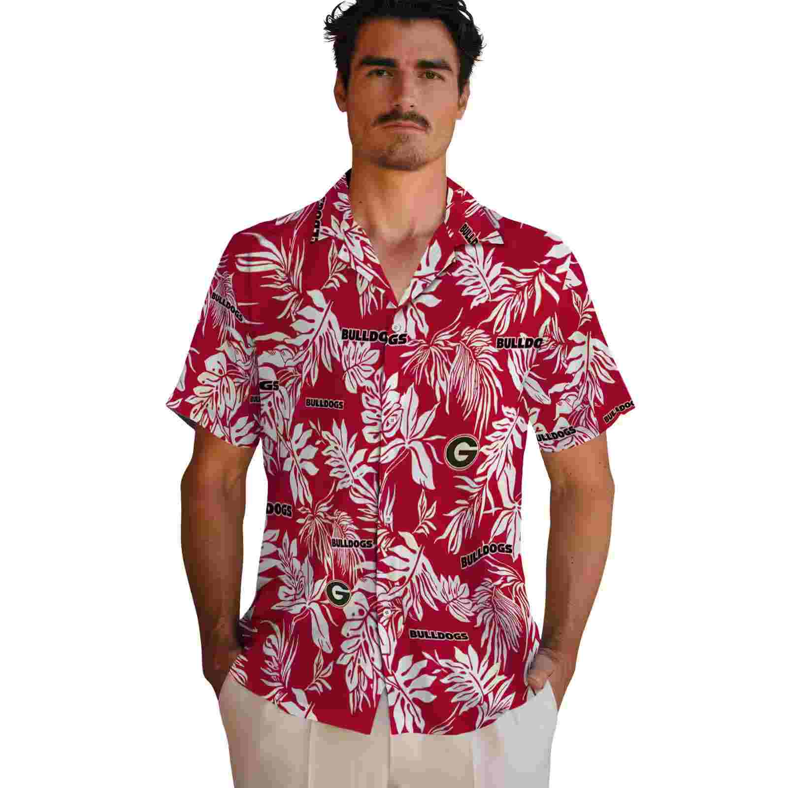 georgia bulldogs tropical leaf red white hawaiian shirt fashion forward