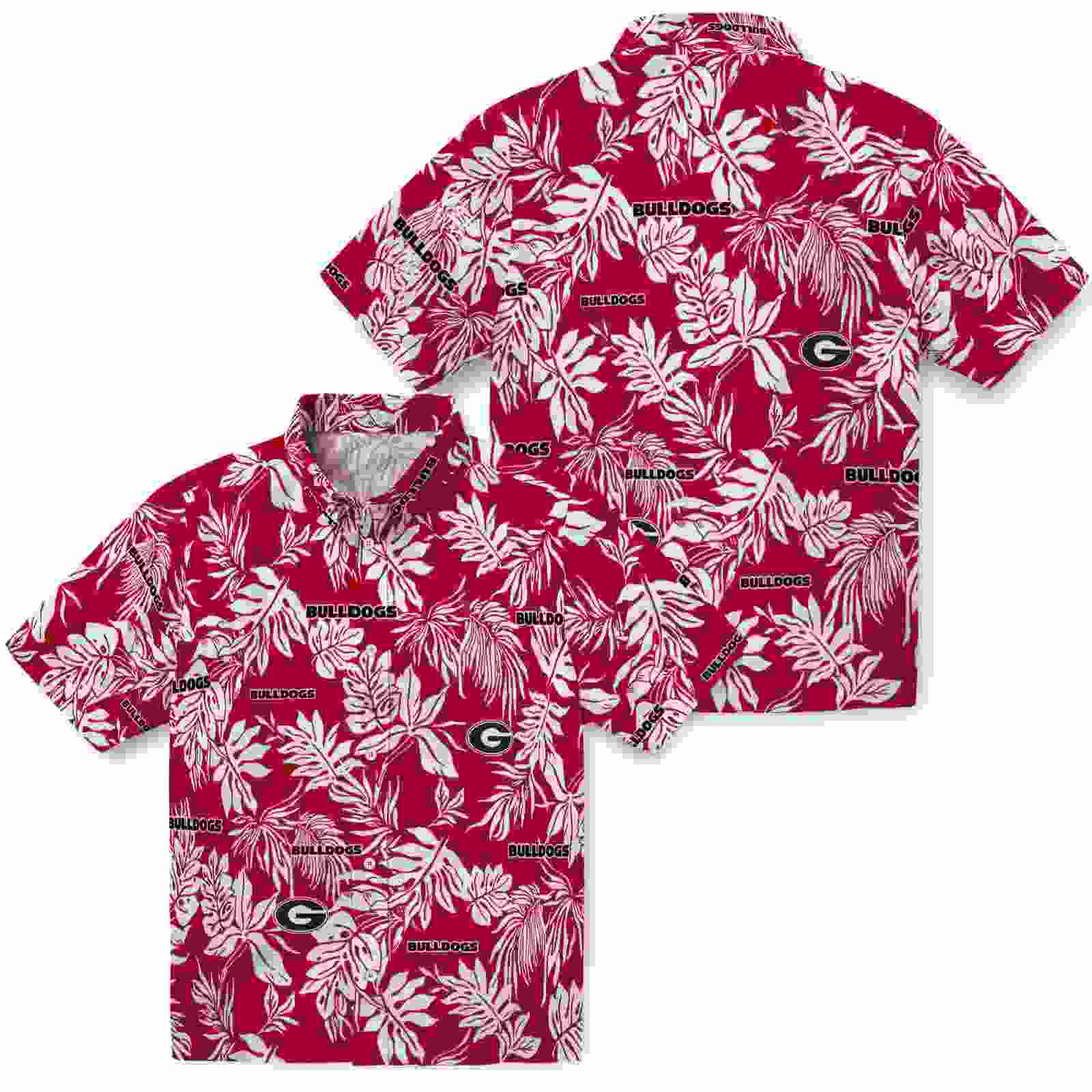 georgia bulldogs tropical leaf red white hawaiian shirt high quality