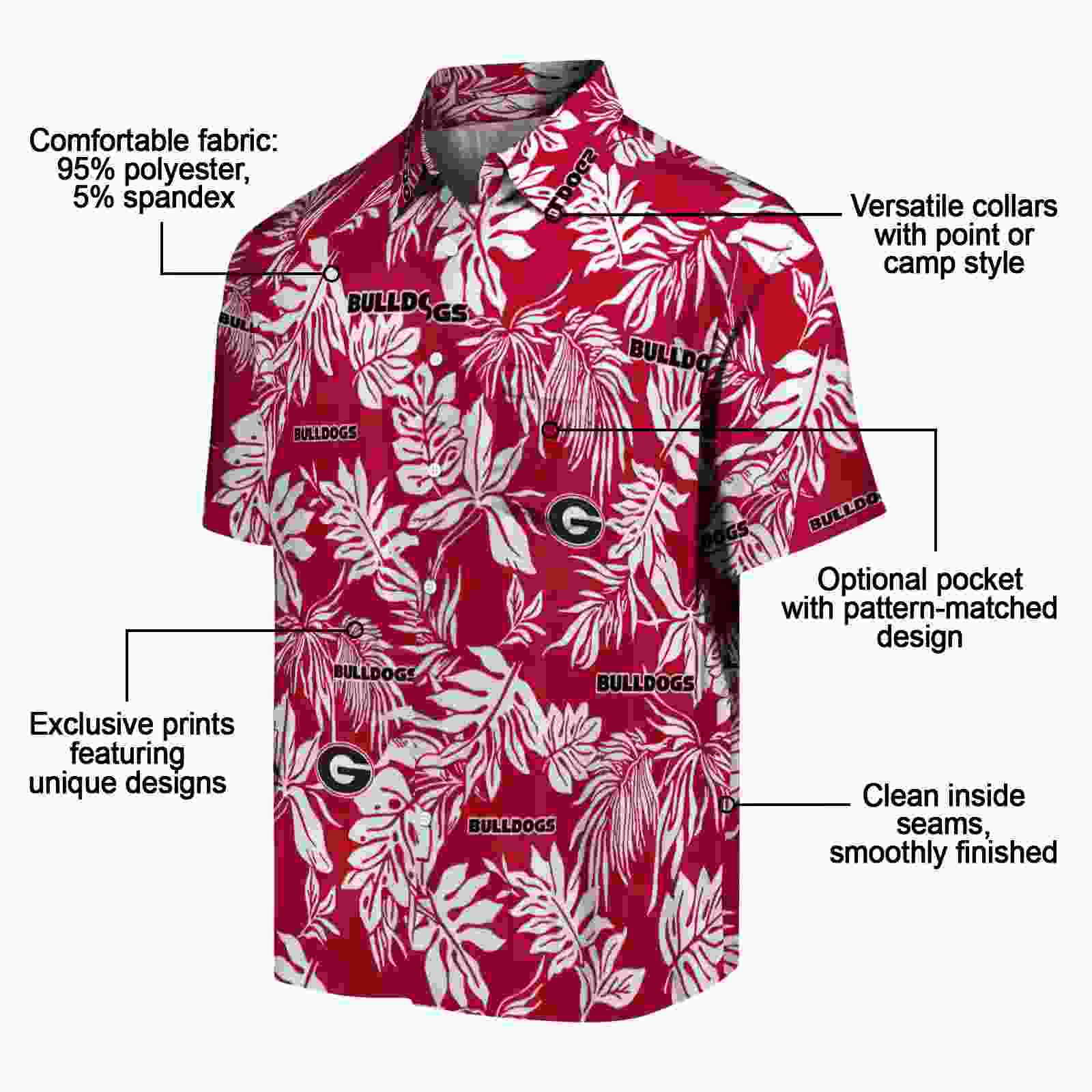 georgia bulldogs tropical leaf red white hawaiian shirt new arrival