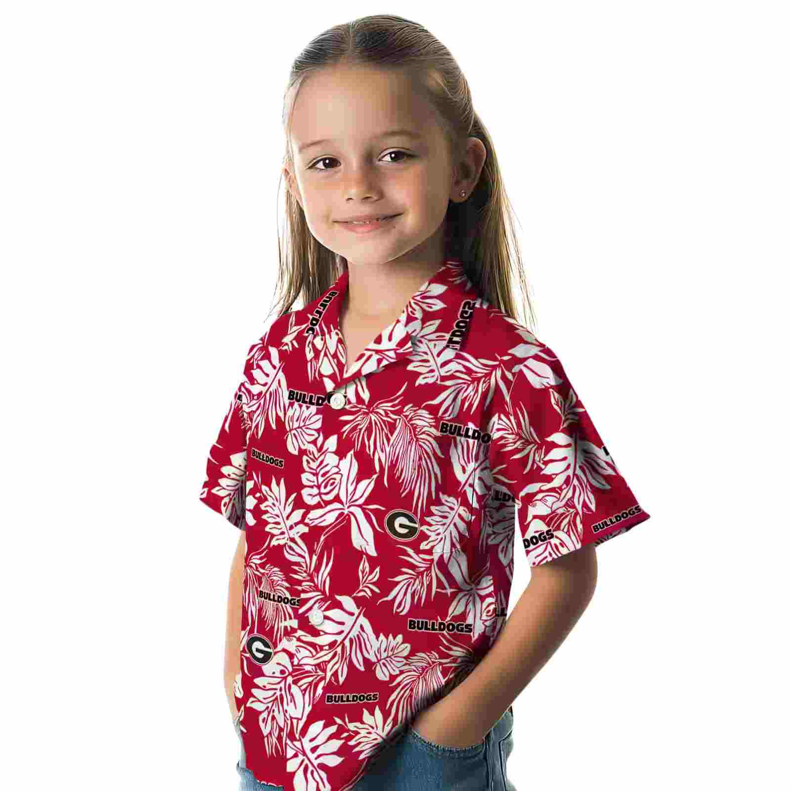 georgia bulldogs tropical leaf red white hawaiian shirt premium grade