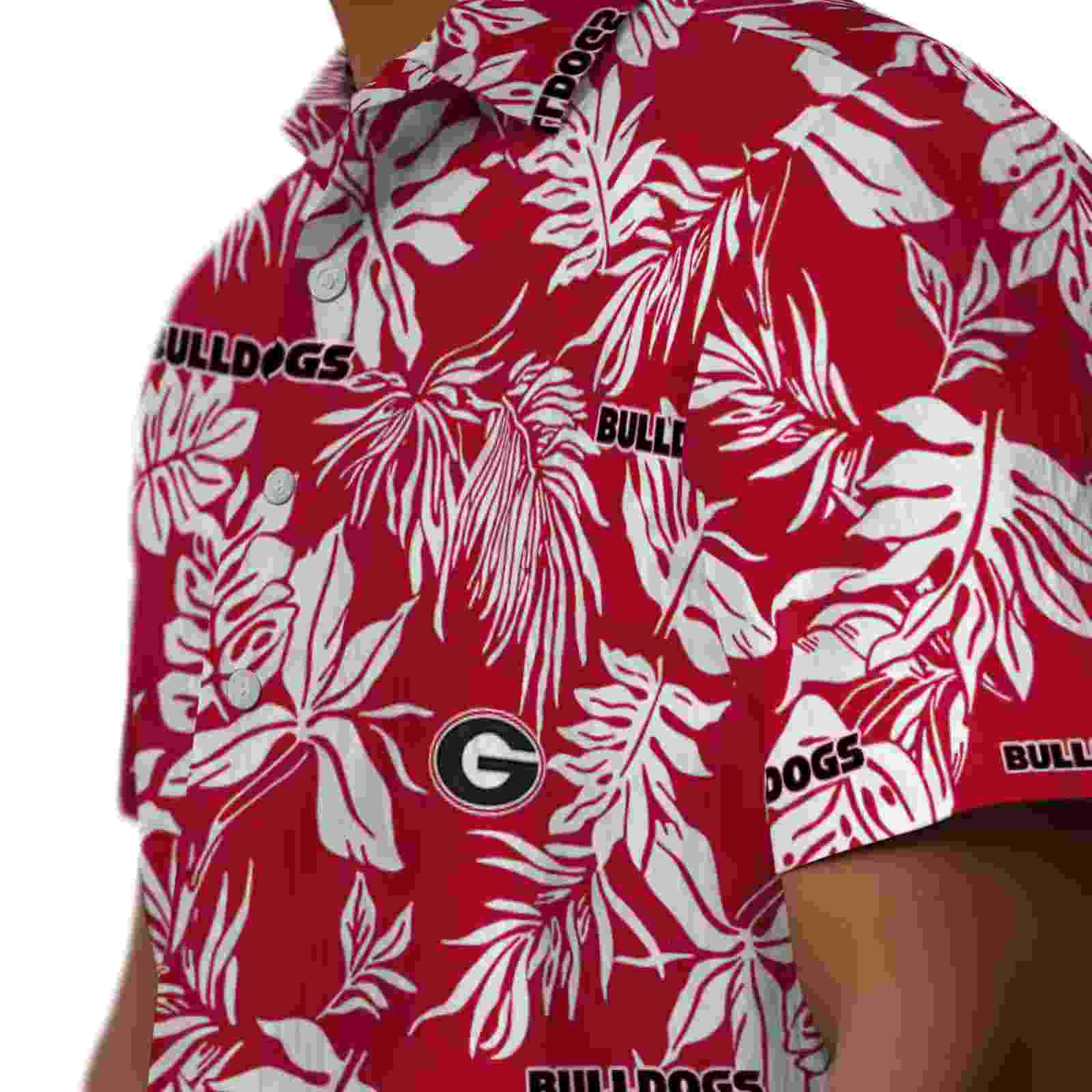 georgia bulldogs tropical leaf red white hawaiian shirt trendy