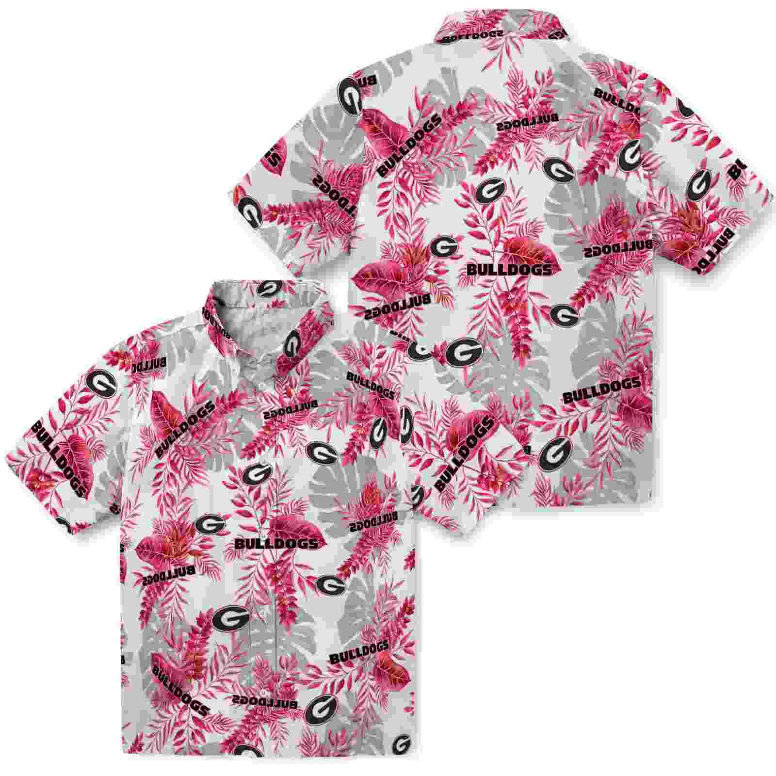 georgia bulldogs tropical leaves red white hawaiian shirt high quality