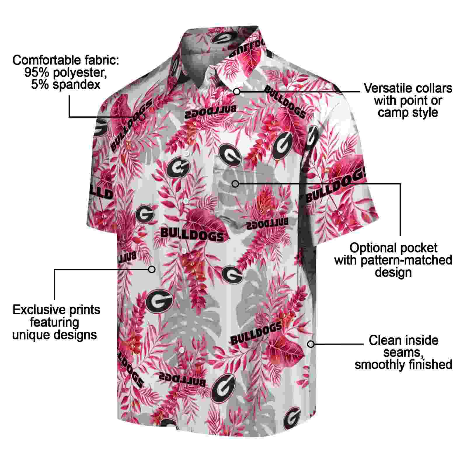 georgia bulldogs tropical leaves red white hawaiian shirt new arrival