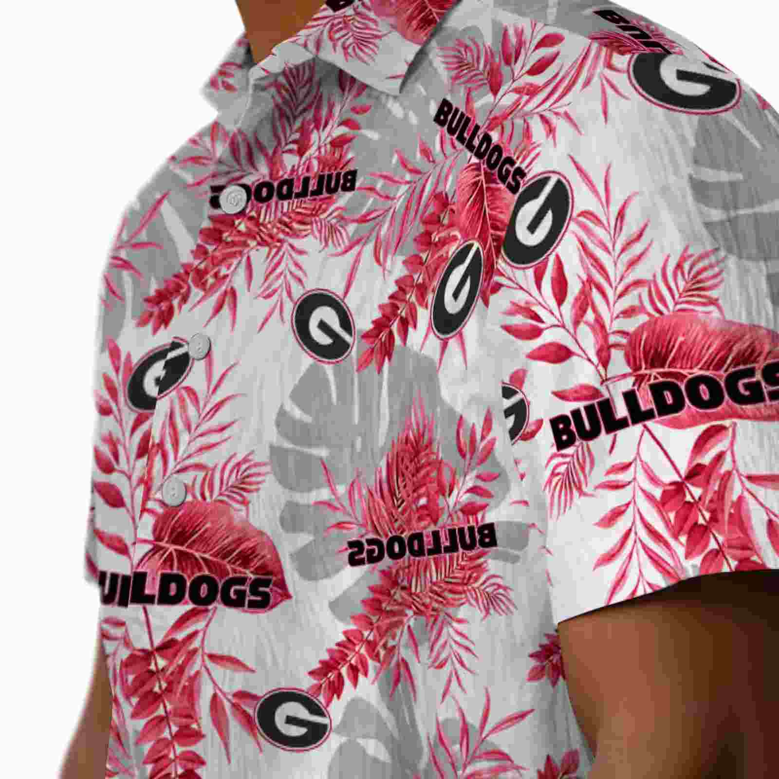 georgia bulldogs tropical leaves red white hawaiian shirt trendy