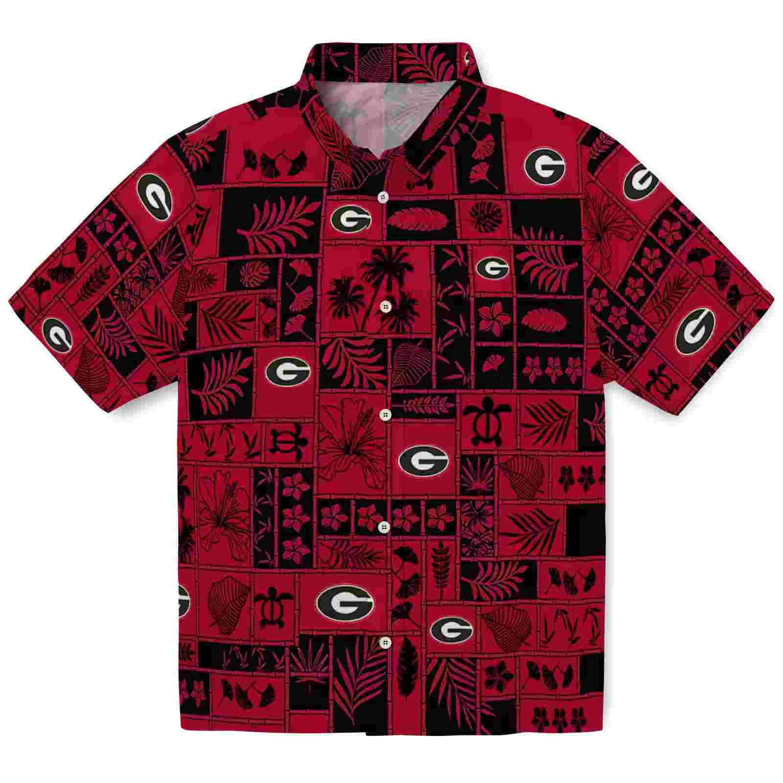 Georgia Bulldogs Tropical Patchwork Red Black Hawaiian Shirt