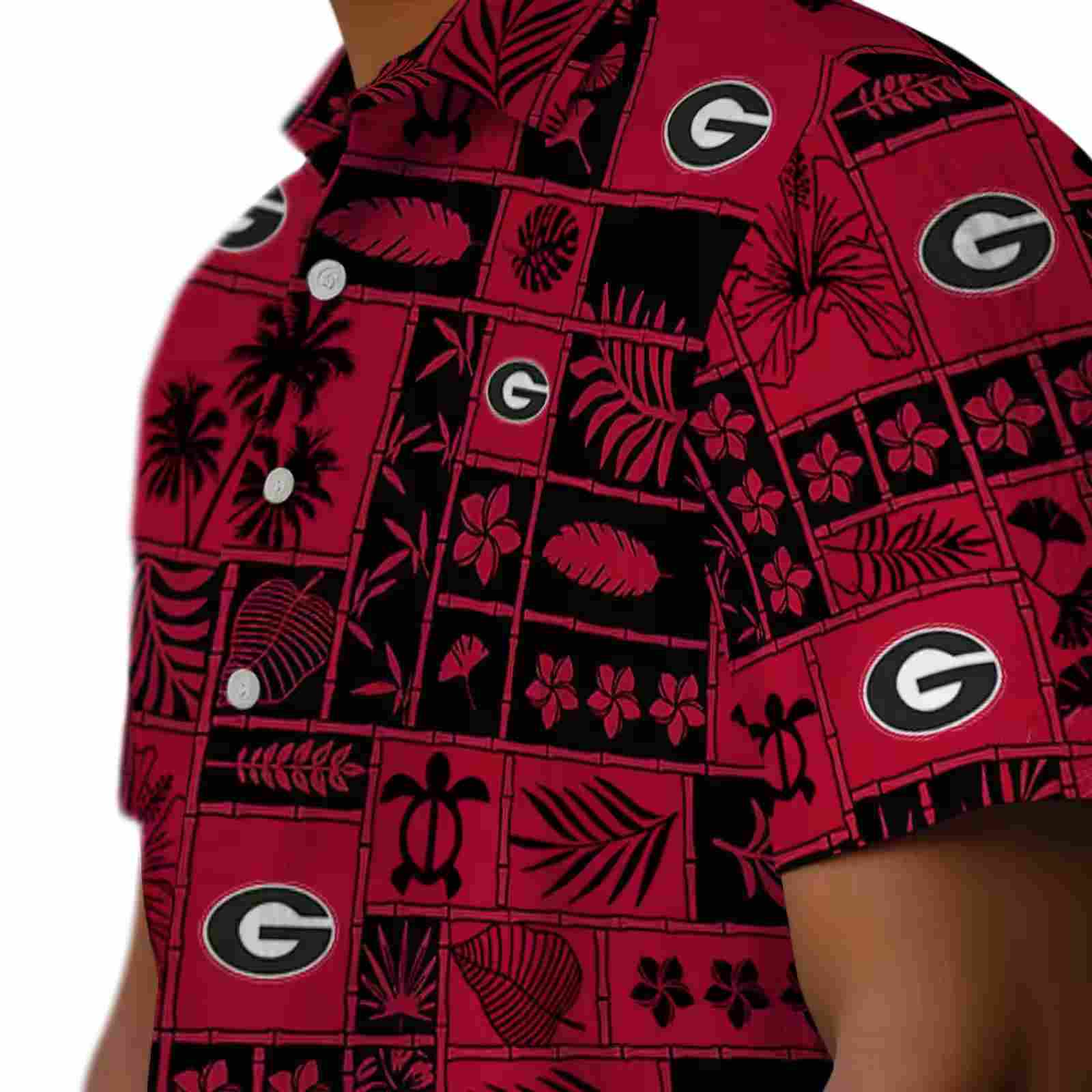 georgia bulldogs tropical patchwork red black hawaiian shirt trendy