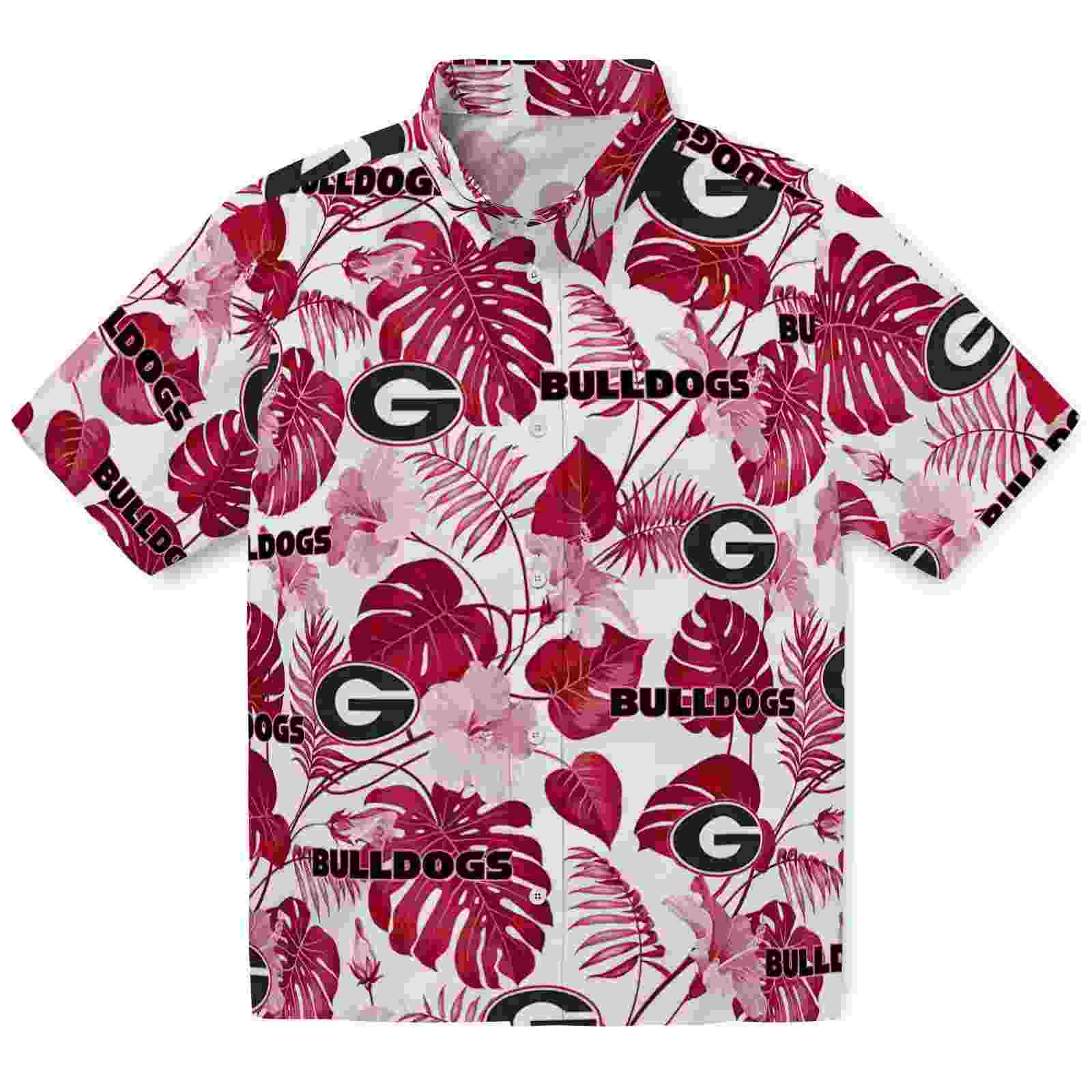 Georgia Bulldogs Tropical Plants Red White Hawaiian Shirt