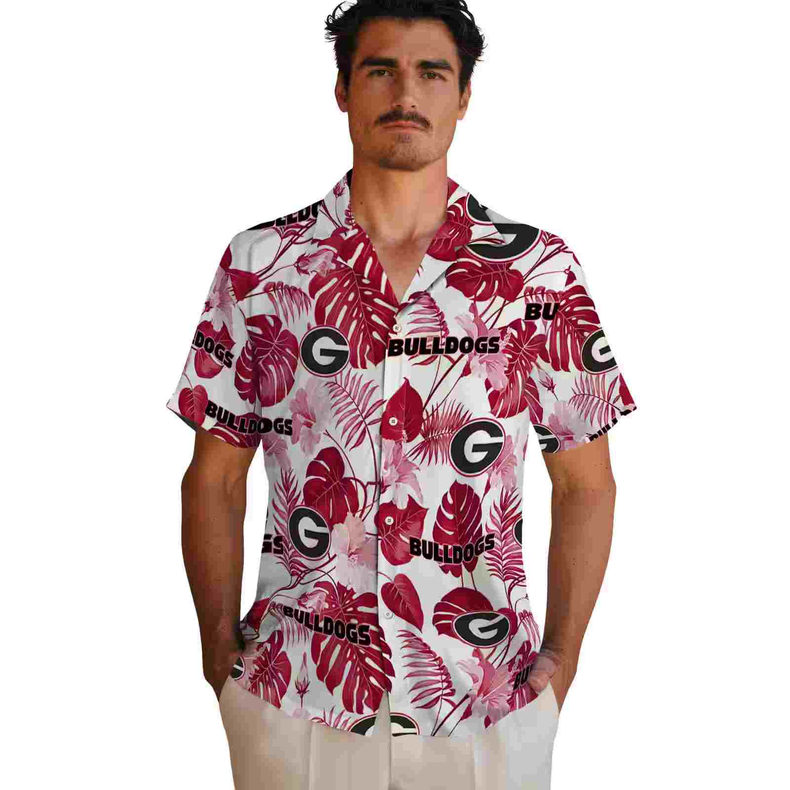 georgia bulldogs tropical plants red white hawaiian shirt fashion forward