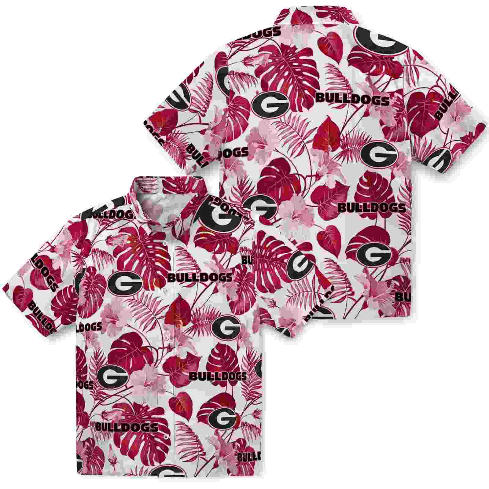 georgia bulldogs tropical plants red white hawaiian shirt high quality