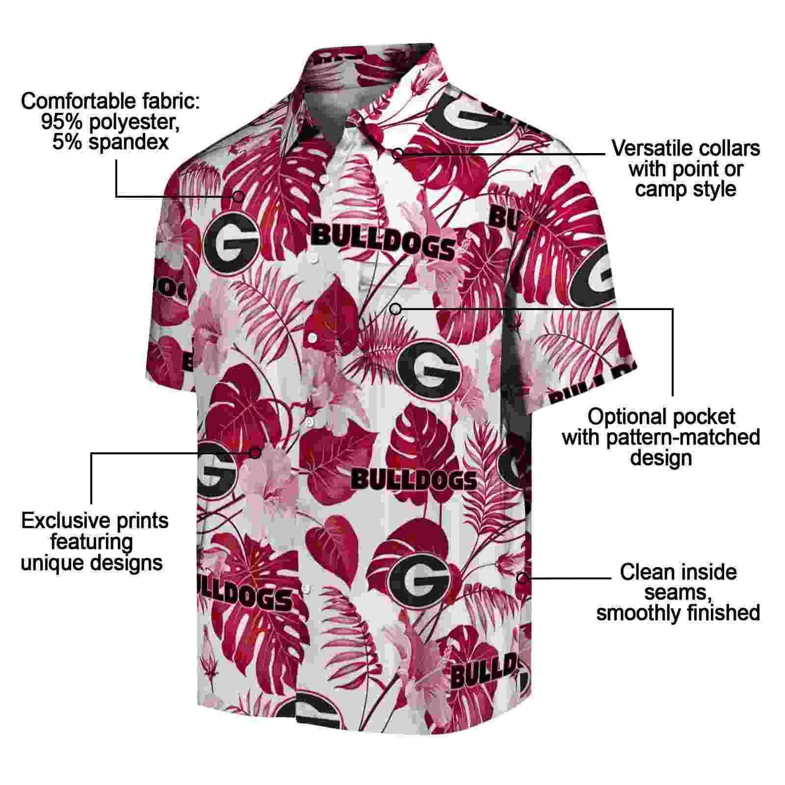 georgia bulldogs tropical plants red white hawaiian shirt new arrival