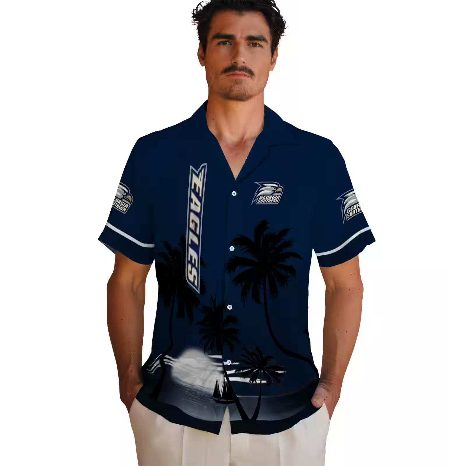 georgia southern eagles beach sunset blue black hawaiian shirt fashion forward