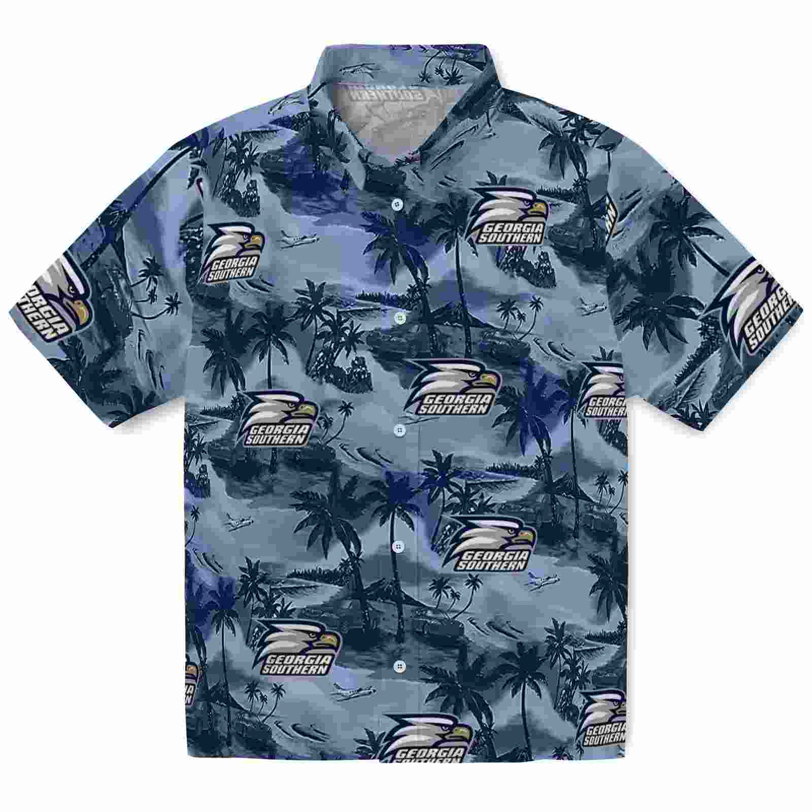 Georgia Southern Eagles Coastal Palms Blue Hawaiian Shirt