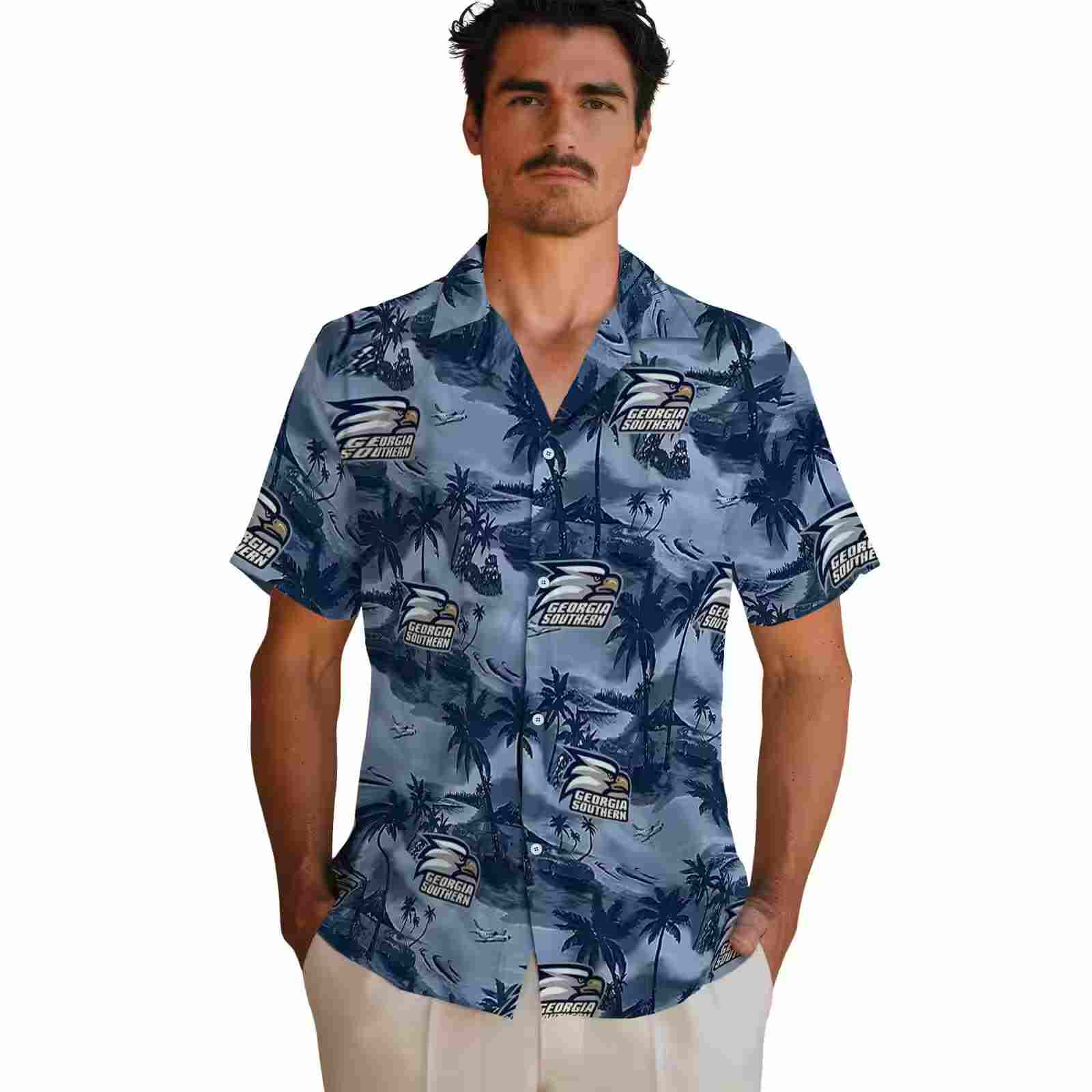 georgia southern eagles coastal palms blue hawaiian shirt fashion forward