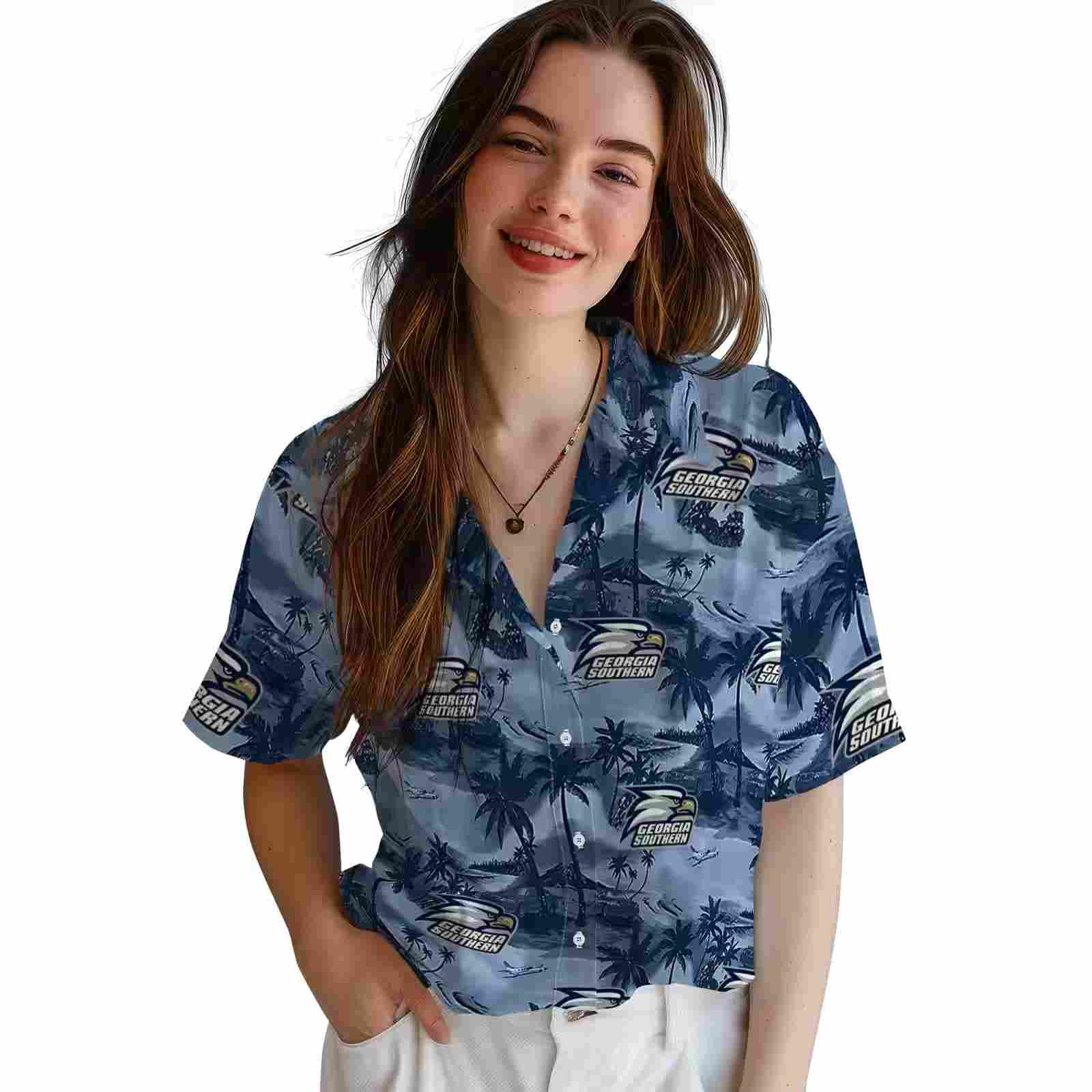 georgia southern eagles coastal palms blue hawaiian shirt latest model