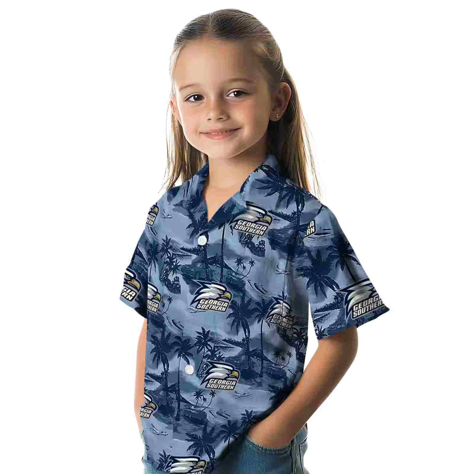 georgia southern eagles coastal palms blue hawaiian shirt premium grade