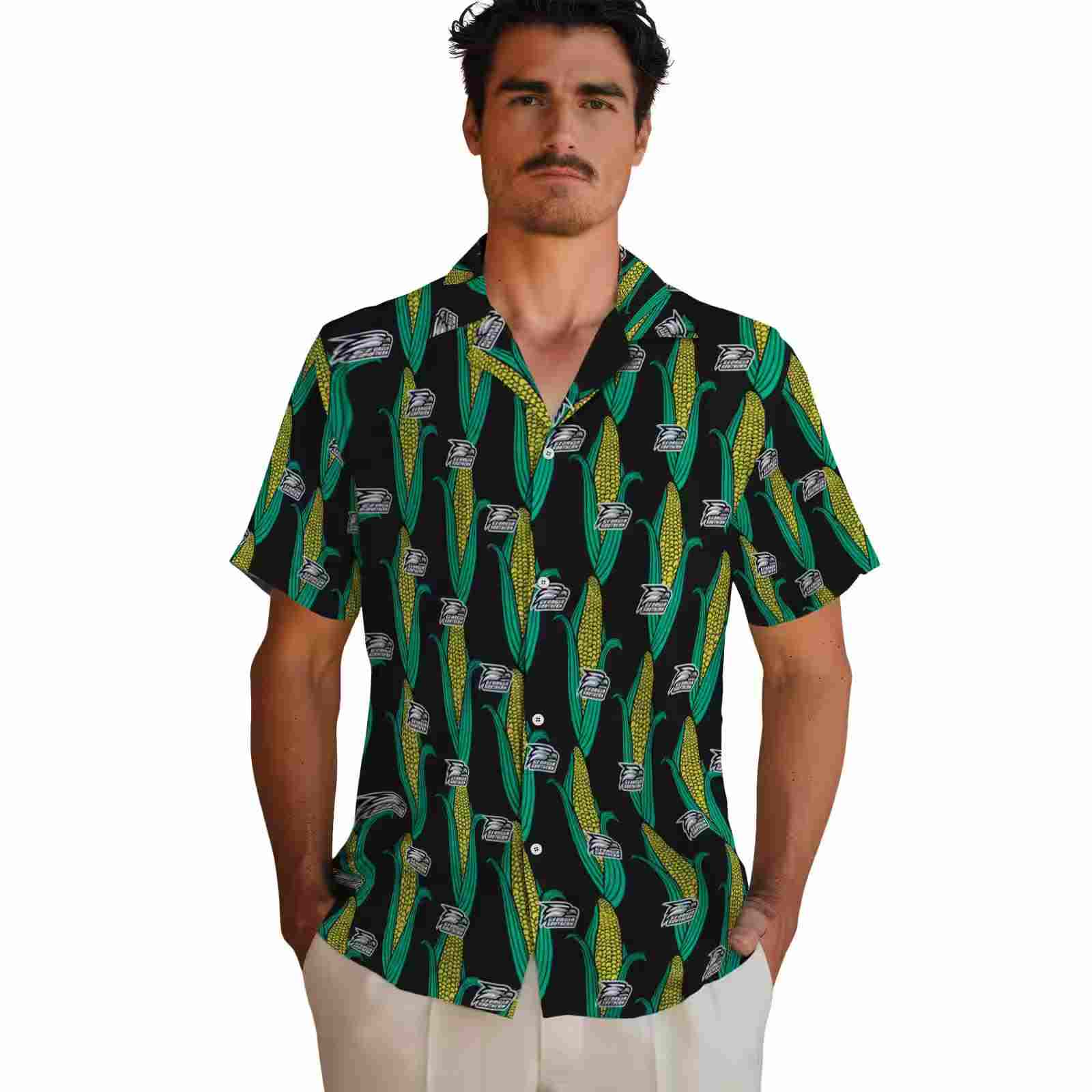 georgia southern eagles corn motifs black green hawaiian shirt fashion forward