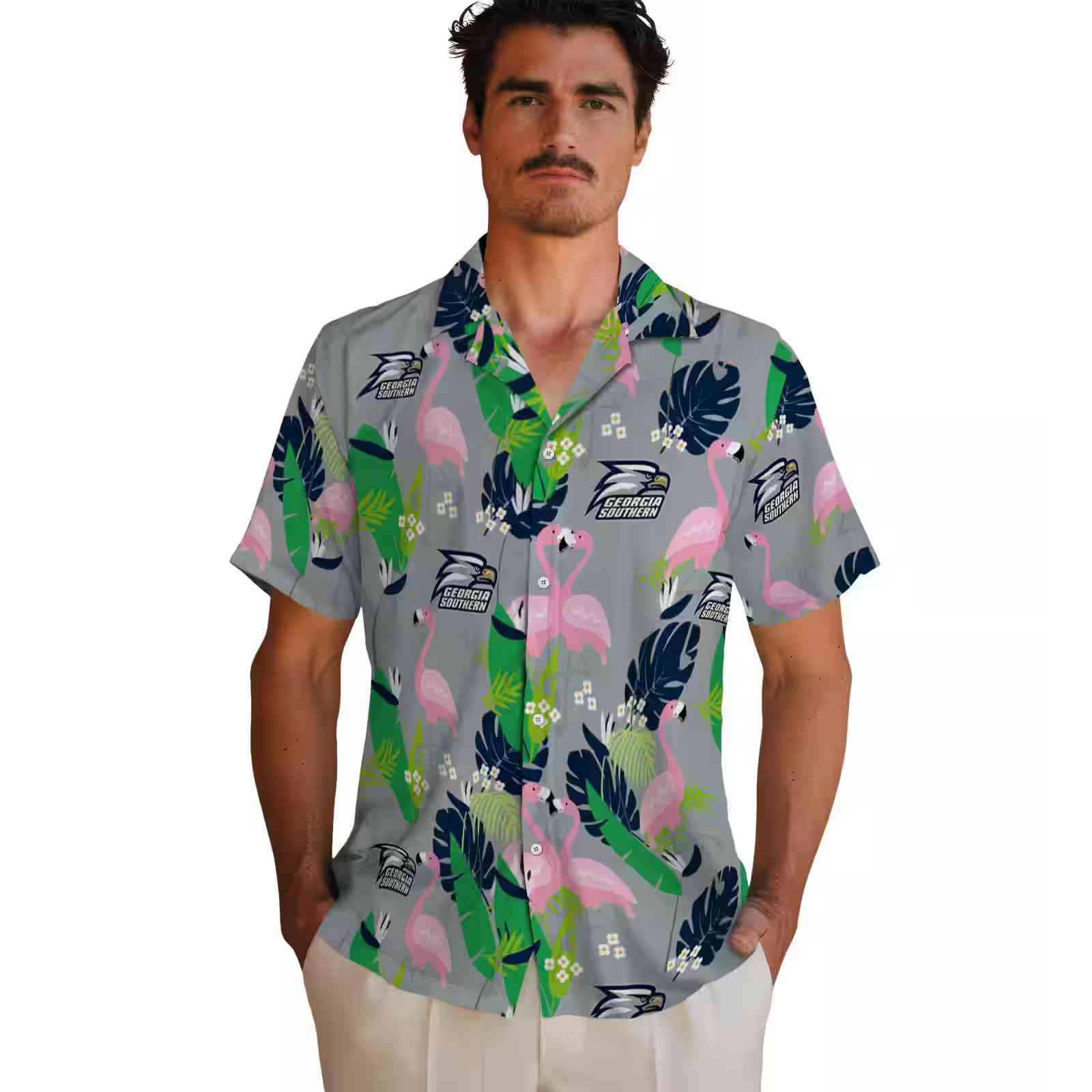 georgia southern eagles flamingo foliage blue green hawaiian shirt fashion forward