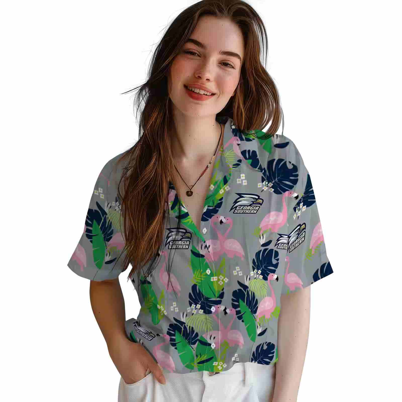 georgia southern eagles flamingo foliage blue green hawaiian shirt latest model