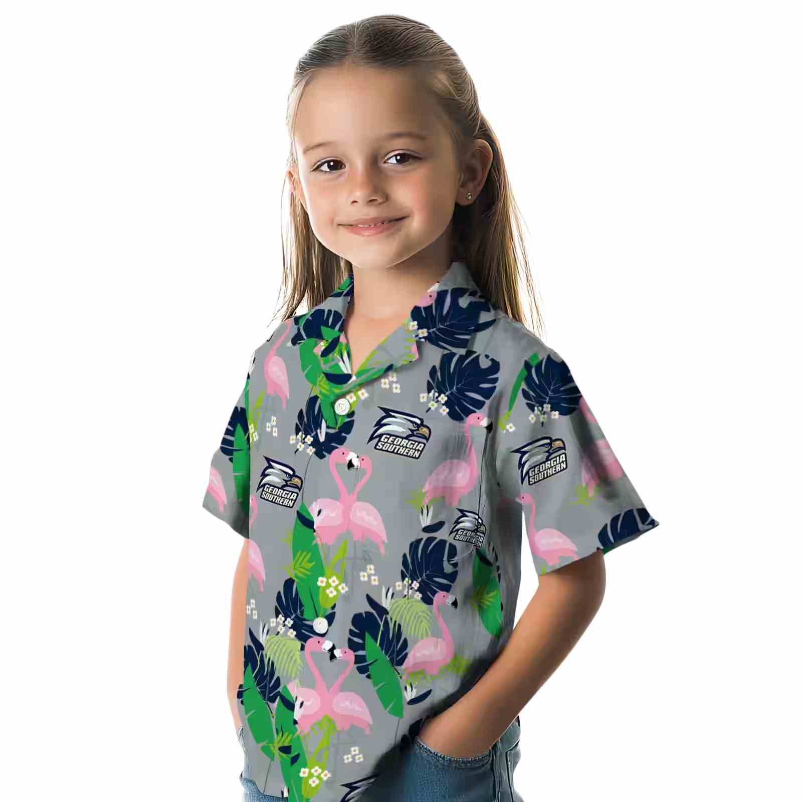 georgia southern eagles flamingo foliage blue green hawaiian shirt premium grade