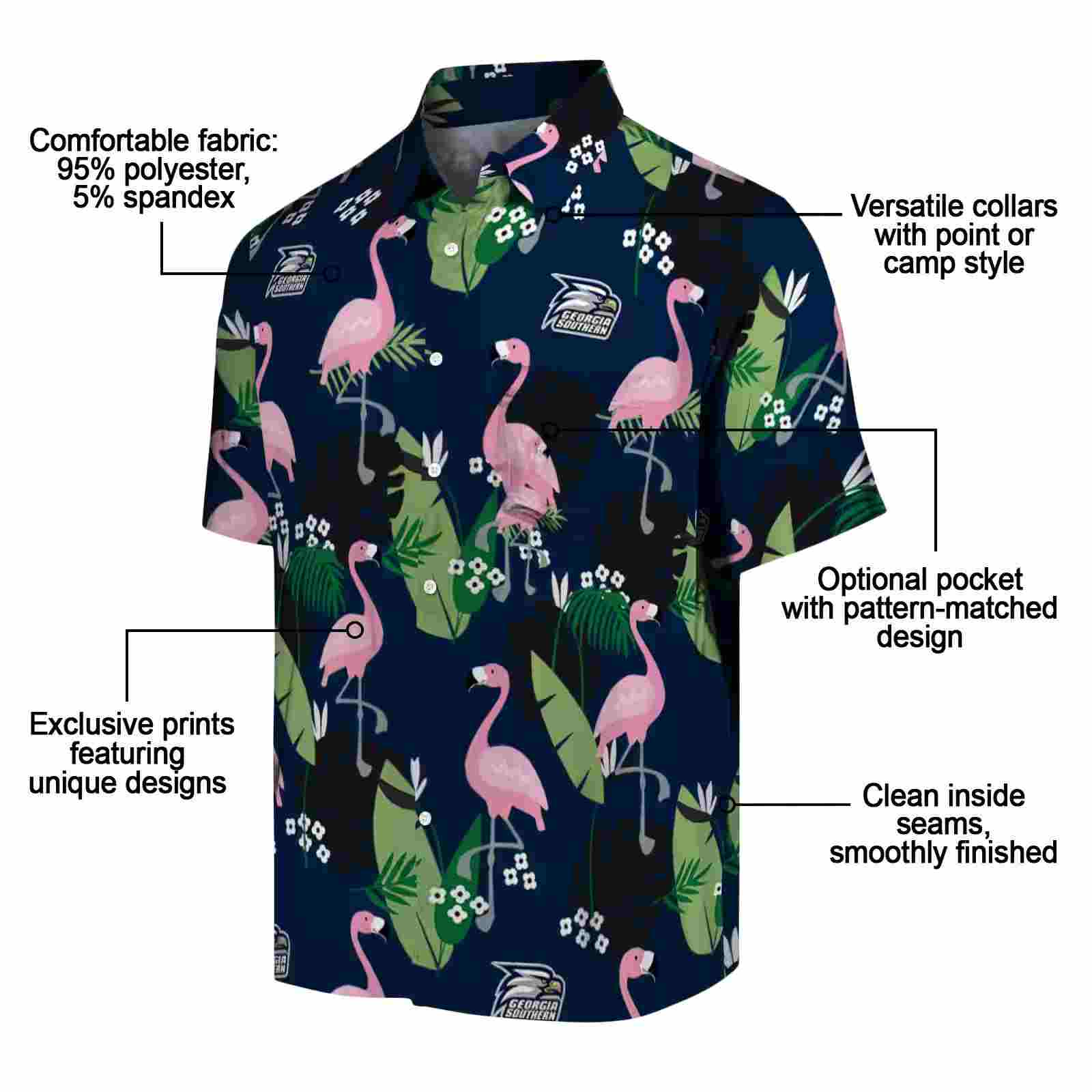 georgia southern eagles flamingo leaf motif blue hawaiian shirt new arrival