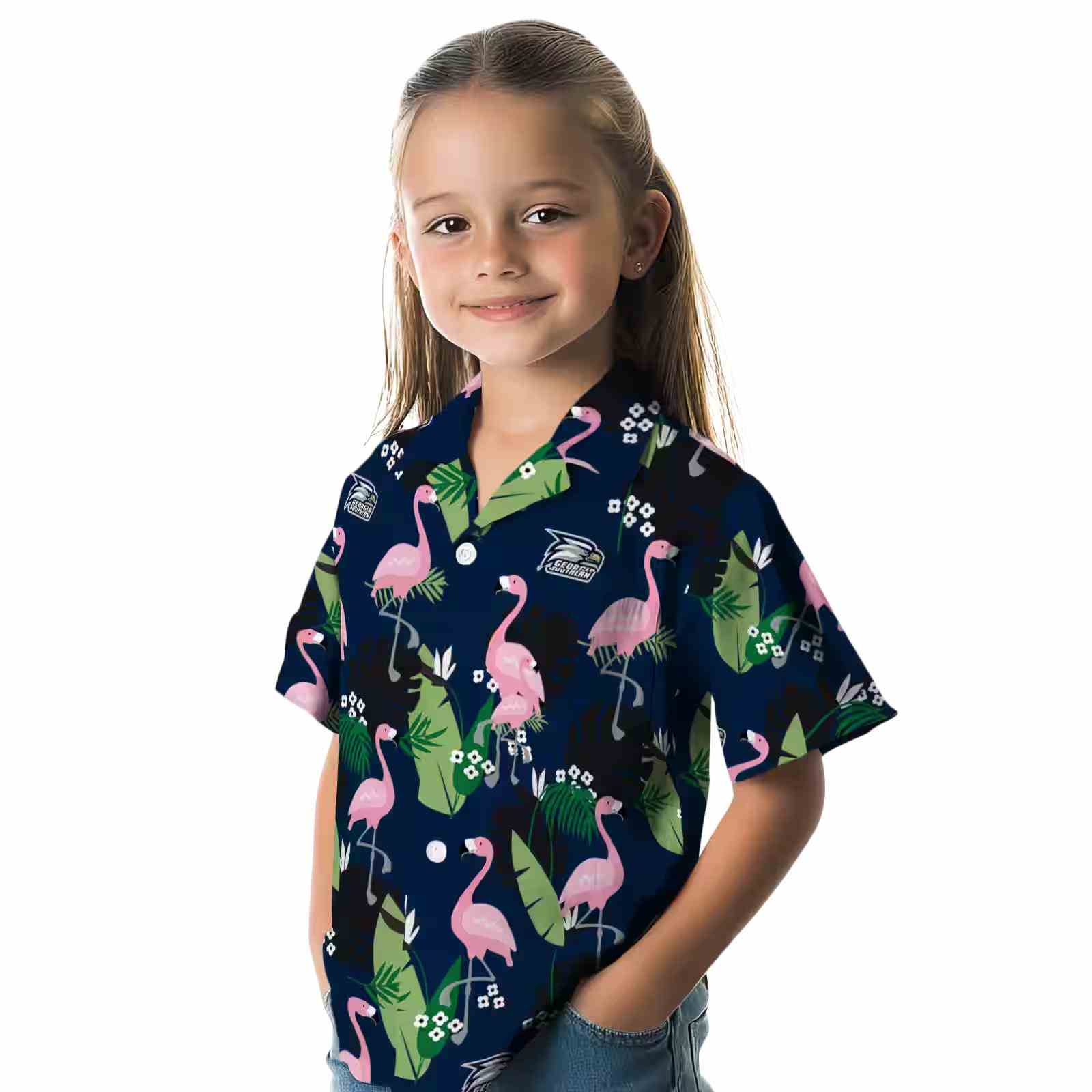 georgia southern eagles flamingo leaf motif blue hawaiian shirt premium grade