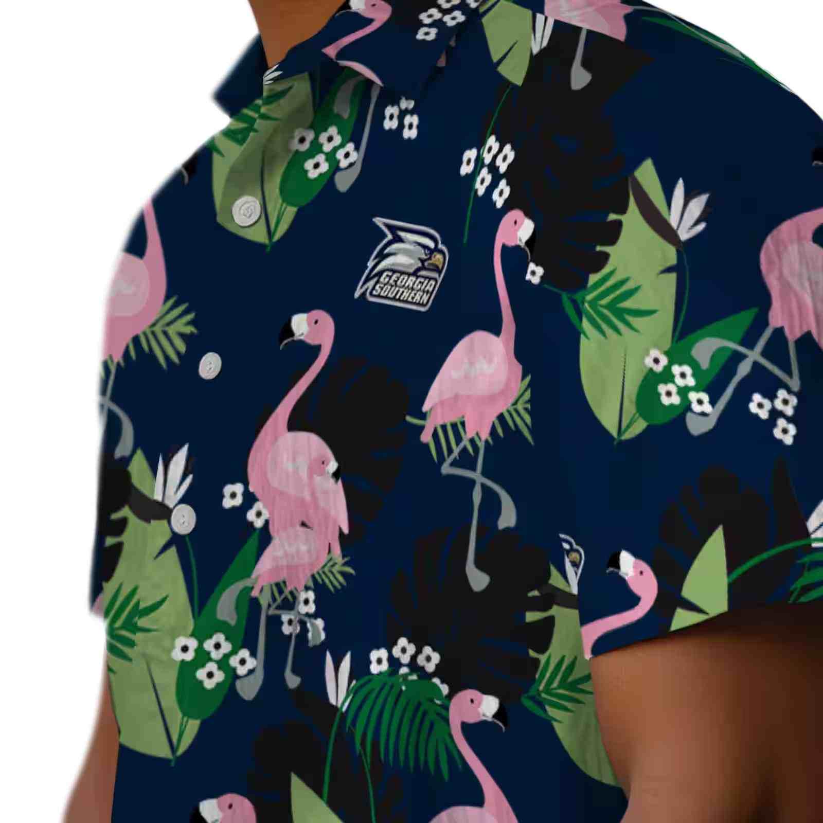 georgia southern eagles flamingo leaf motif blue hawaiian shirt trendy