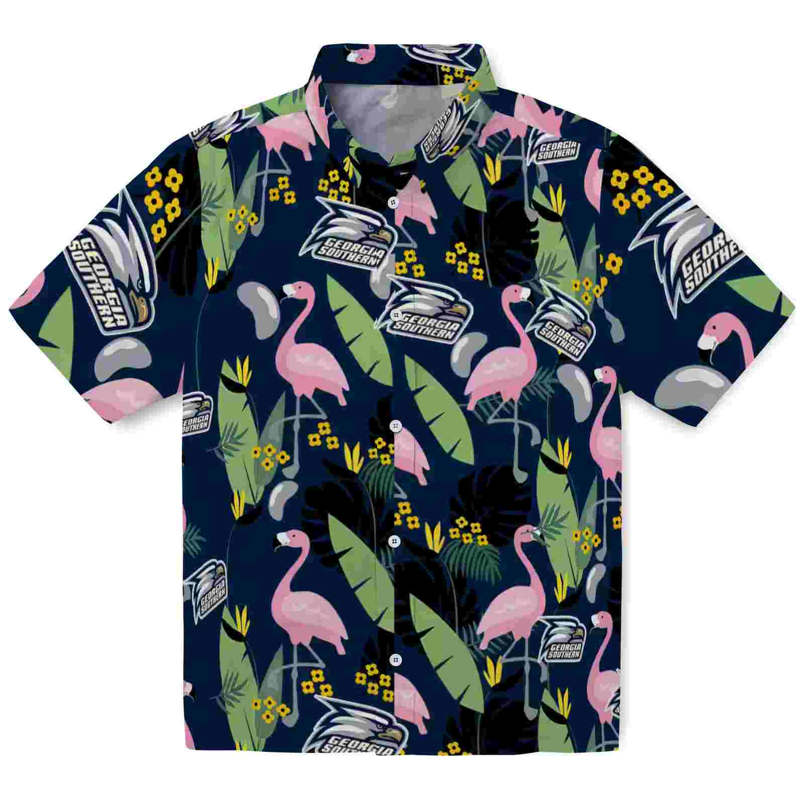 Georgia Southern Eagles Flamingo Leaves Blue Hawaiian Shirt