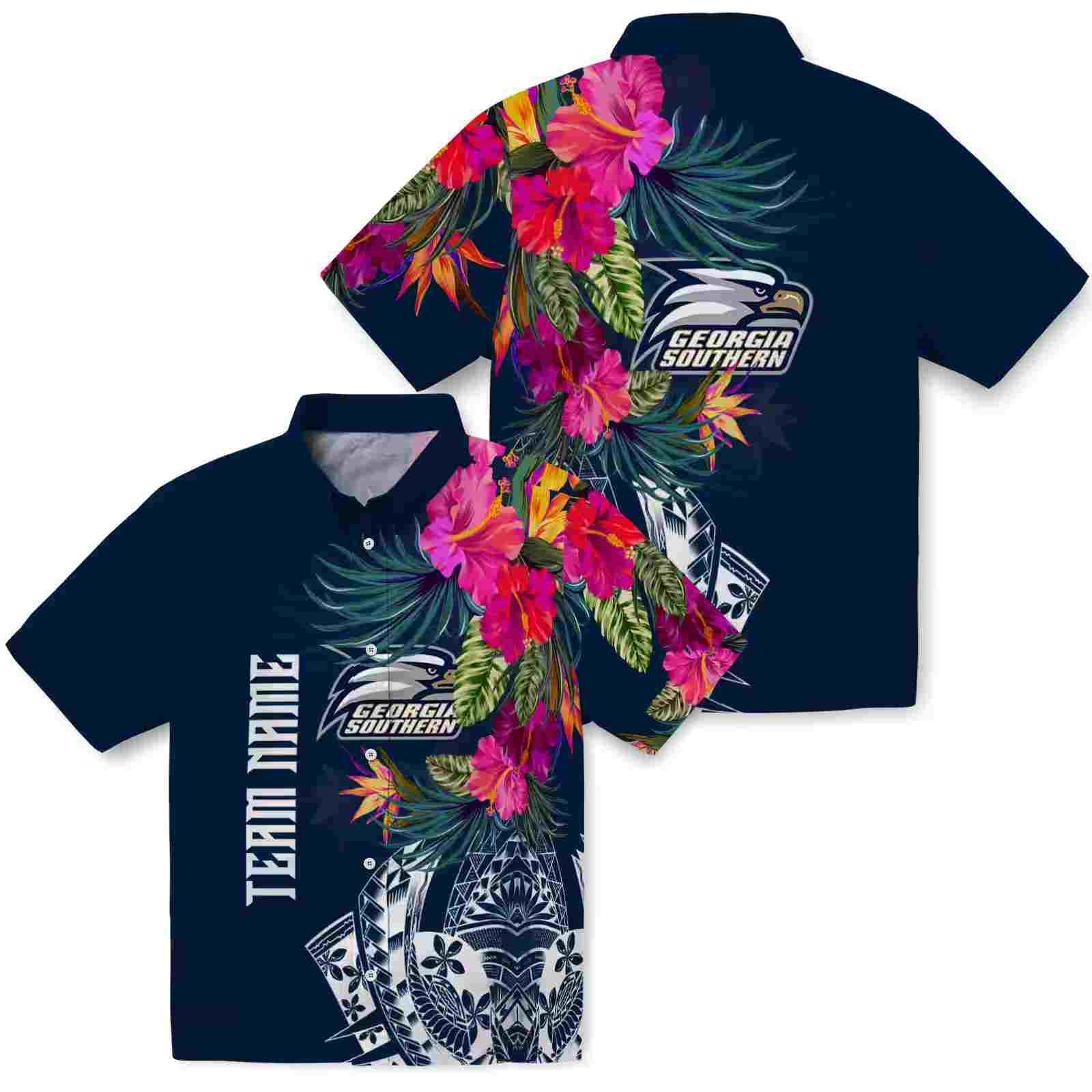 georgia southern eagles floral polynesian blue hawaiian shirt high quality