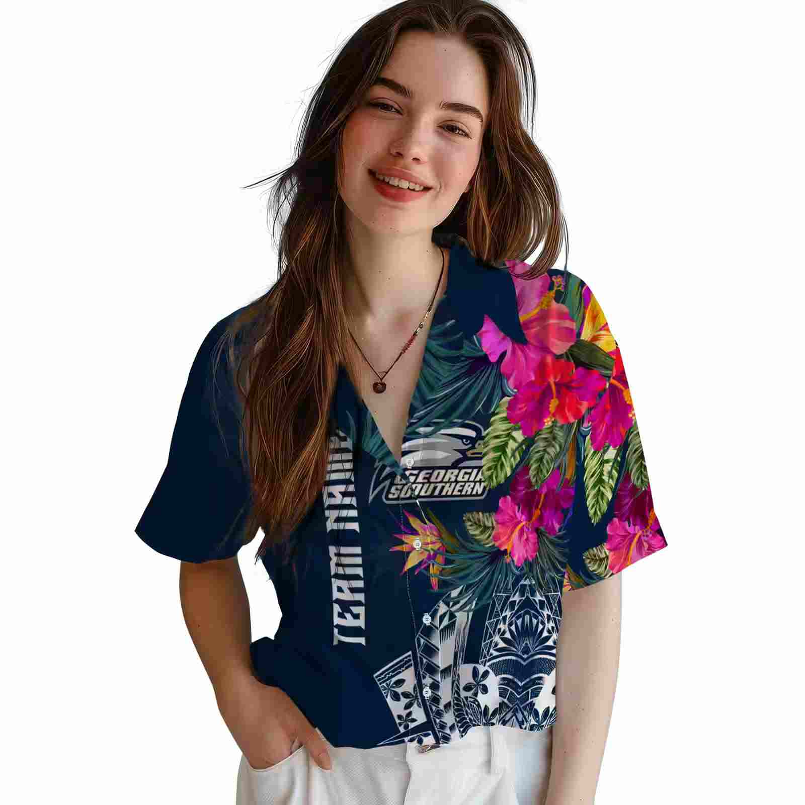 georgia southern eagles floral polynesian blue hawaiian shirt latest model