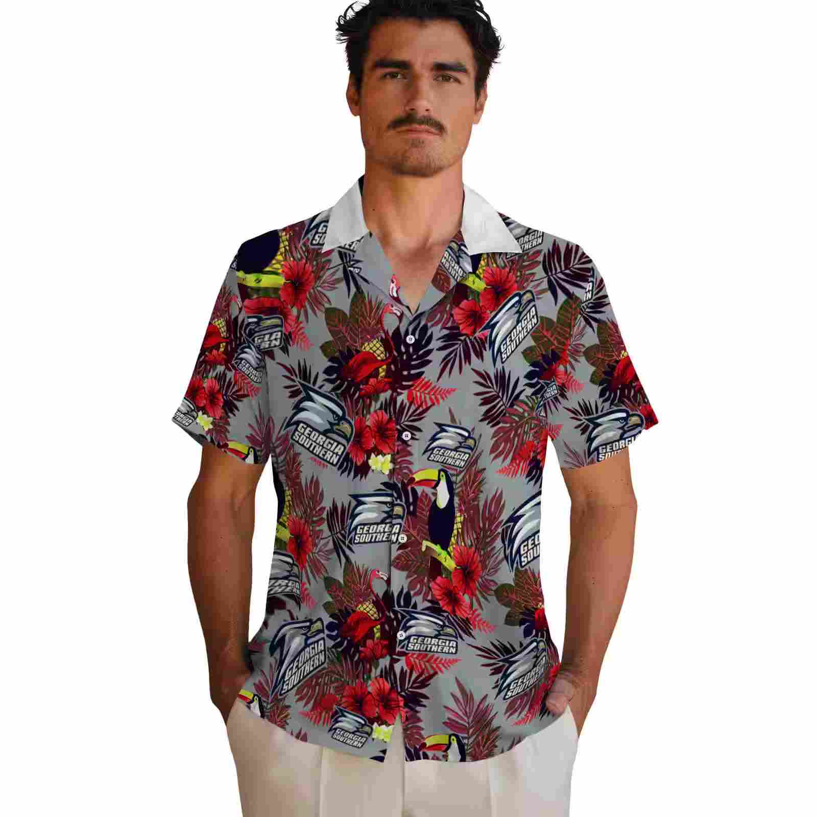 georgia southern eagles floral toucan blue red hawaiian shirt fashion forward