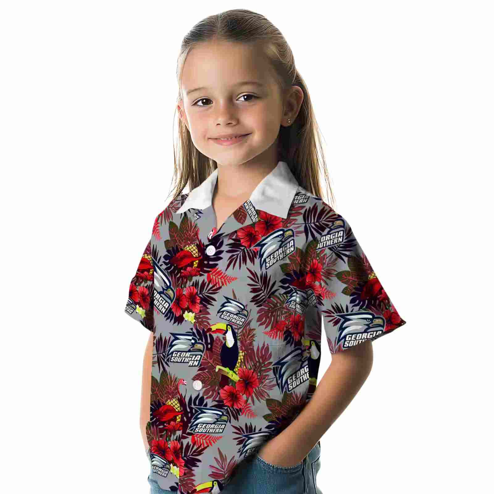 georgia southern eagles floral toucan blue red hawaiian shirt premium grade